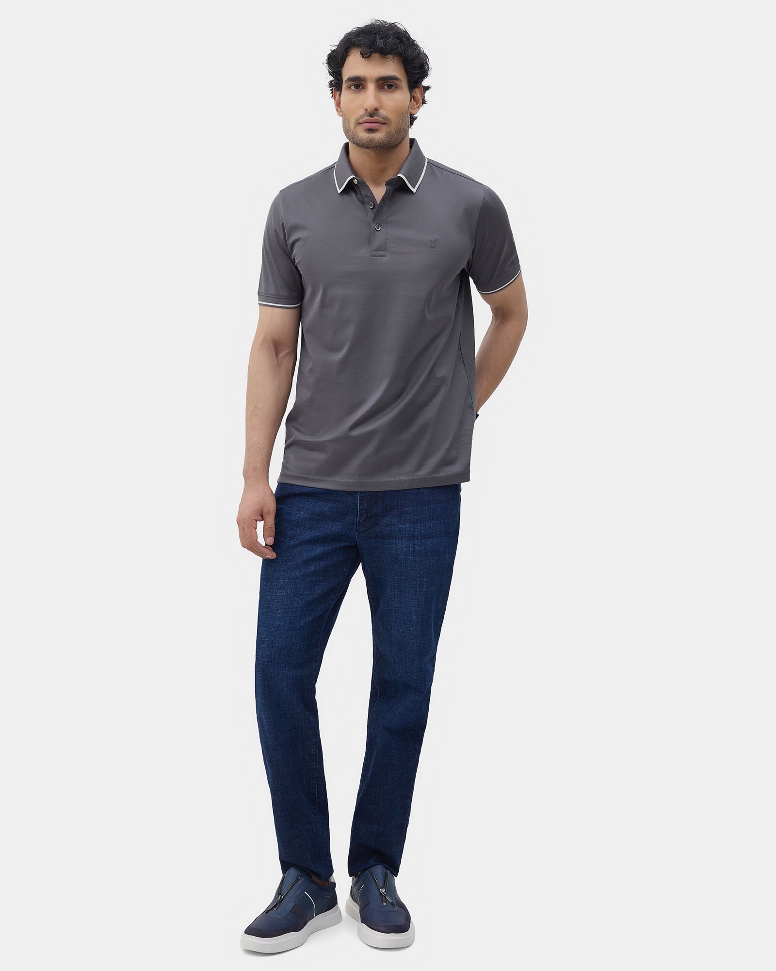 Charcoal Grey Solid Polo - Ae Ryun