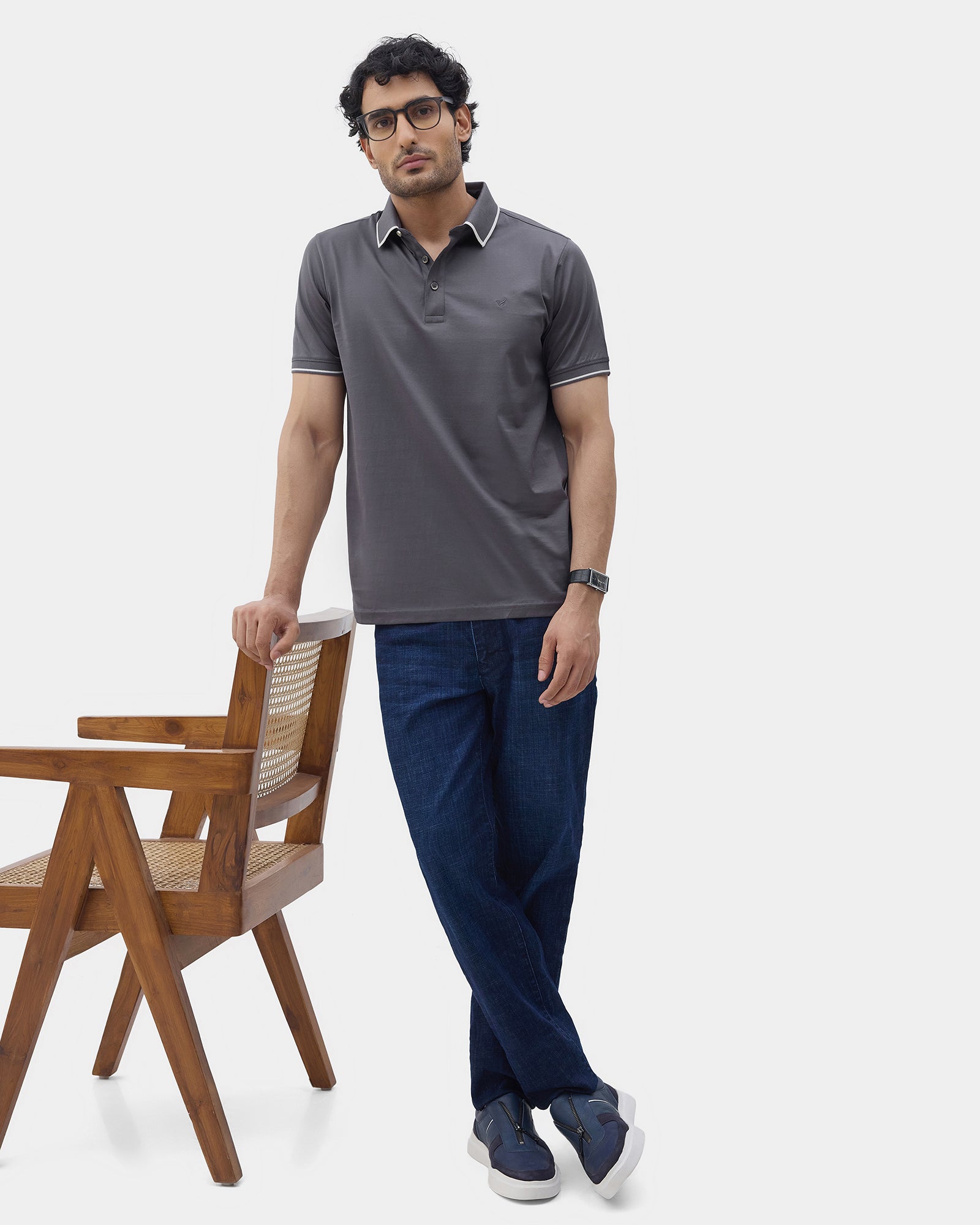 Charcoal Grey Solid Polo - Ae Ryun
