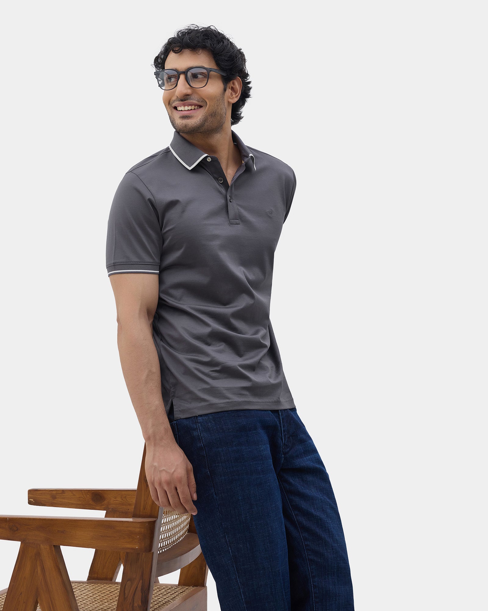 Charcoal Grey Solid Polo - Ae Ryun
