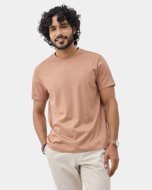 Beaver Brown Crew Neck Solid T-Shirt - Ginjiro