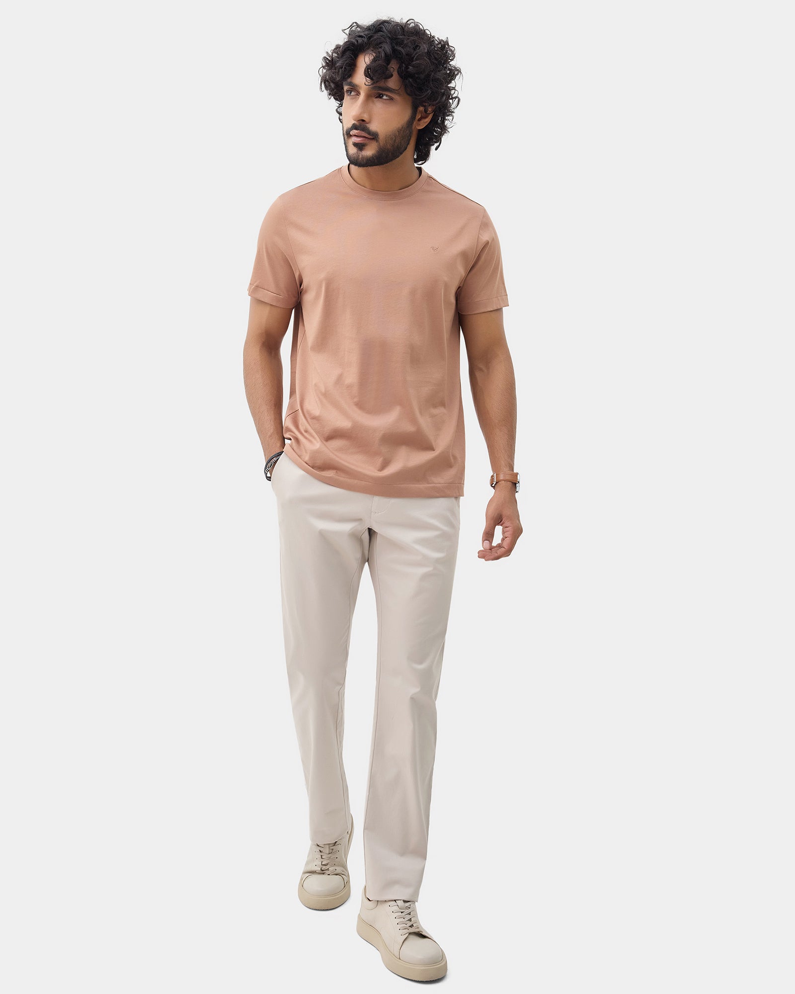 Beaver Brown Crew Neck Solid T-Shirt - Ginjiro