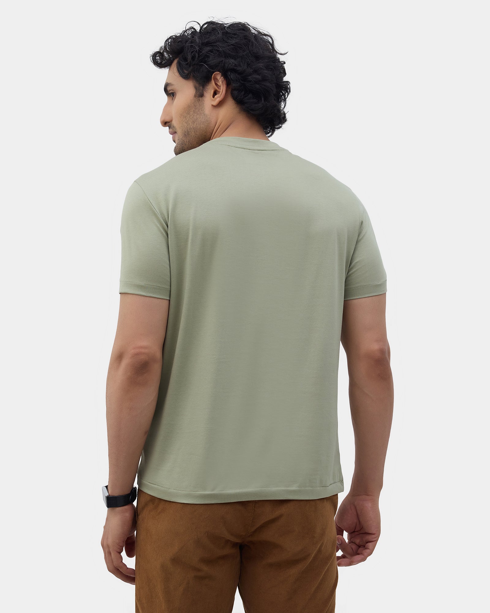 Fern Green Crew Neck Solid T-Shirt - Ginjiro