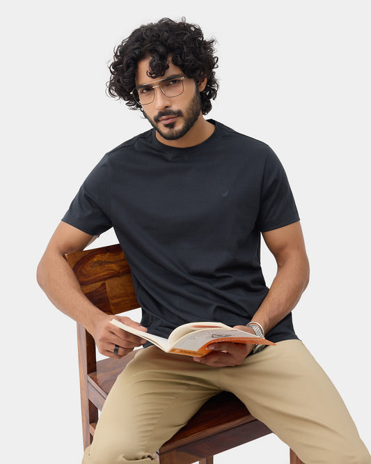 Black Crew Neck Solid T-Shirt - Ginjiro