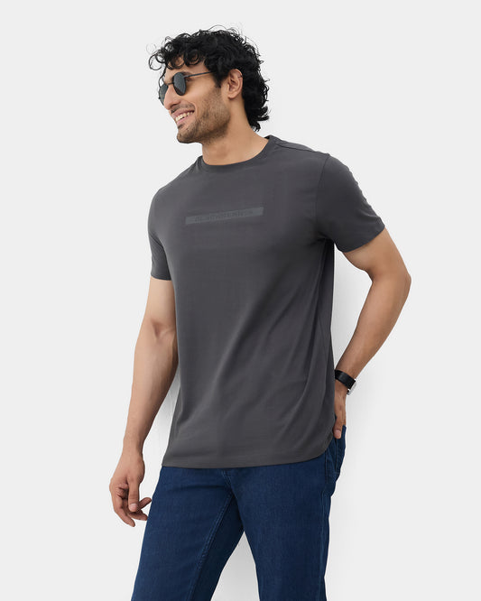 Charcoal Grey Crew Neck Printed T-Shirt - Marimo