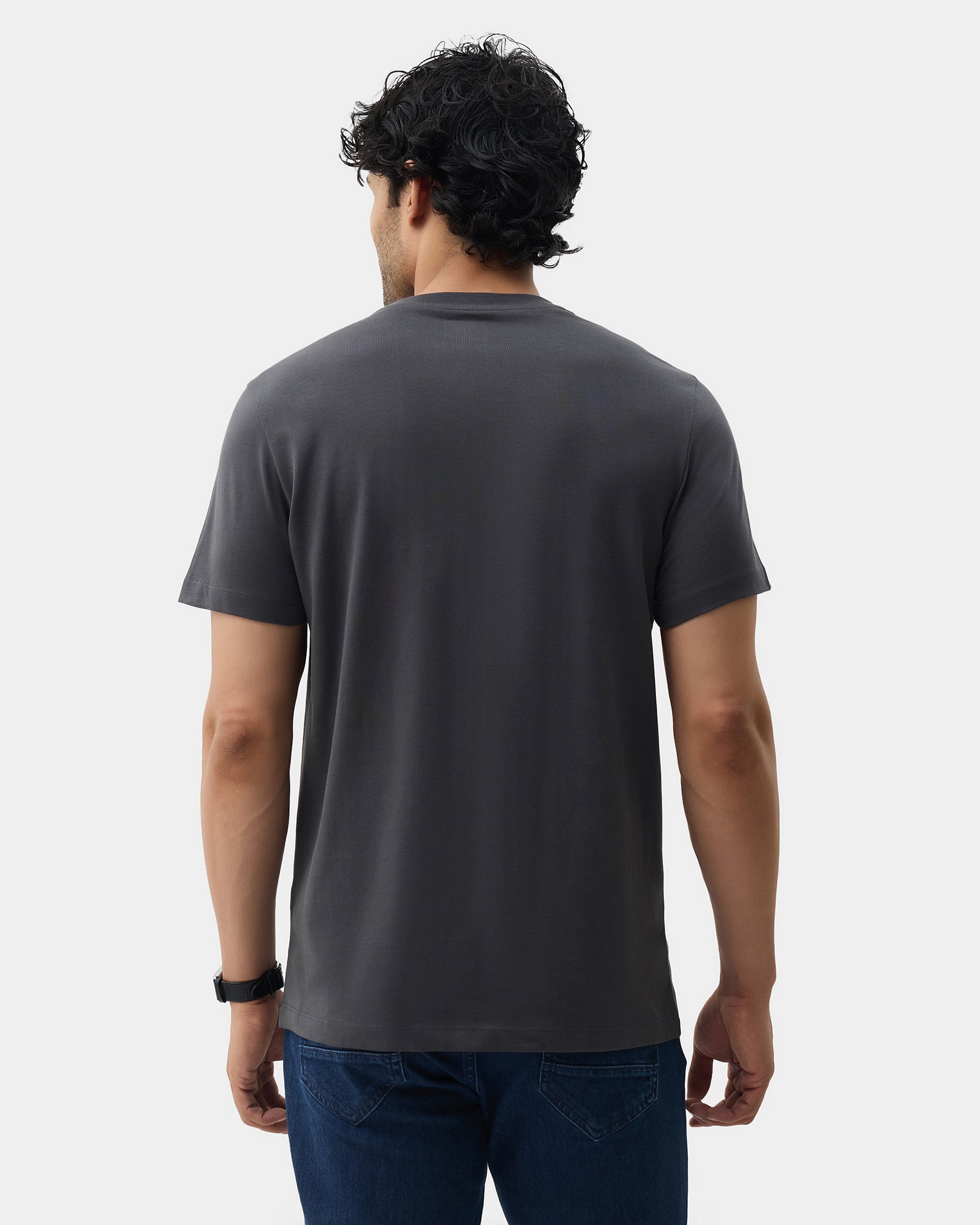 Charcoal Grey Crew Neck Printed T-Shirt - Marimo