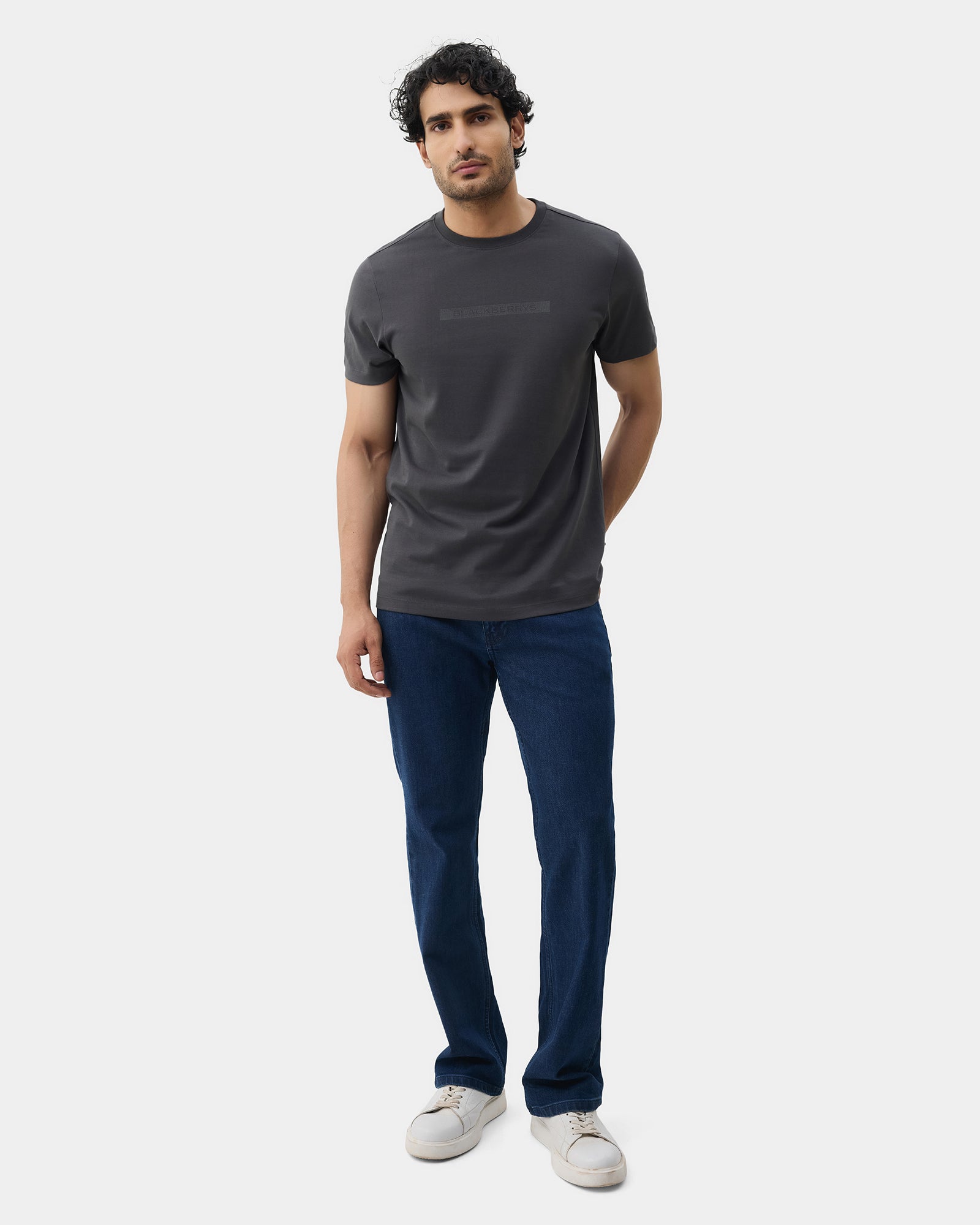 Charcoal Grey Crew Neck Printed T-Shirt - Marimo