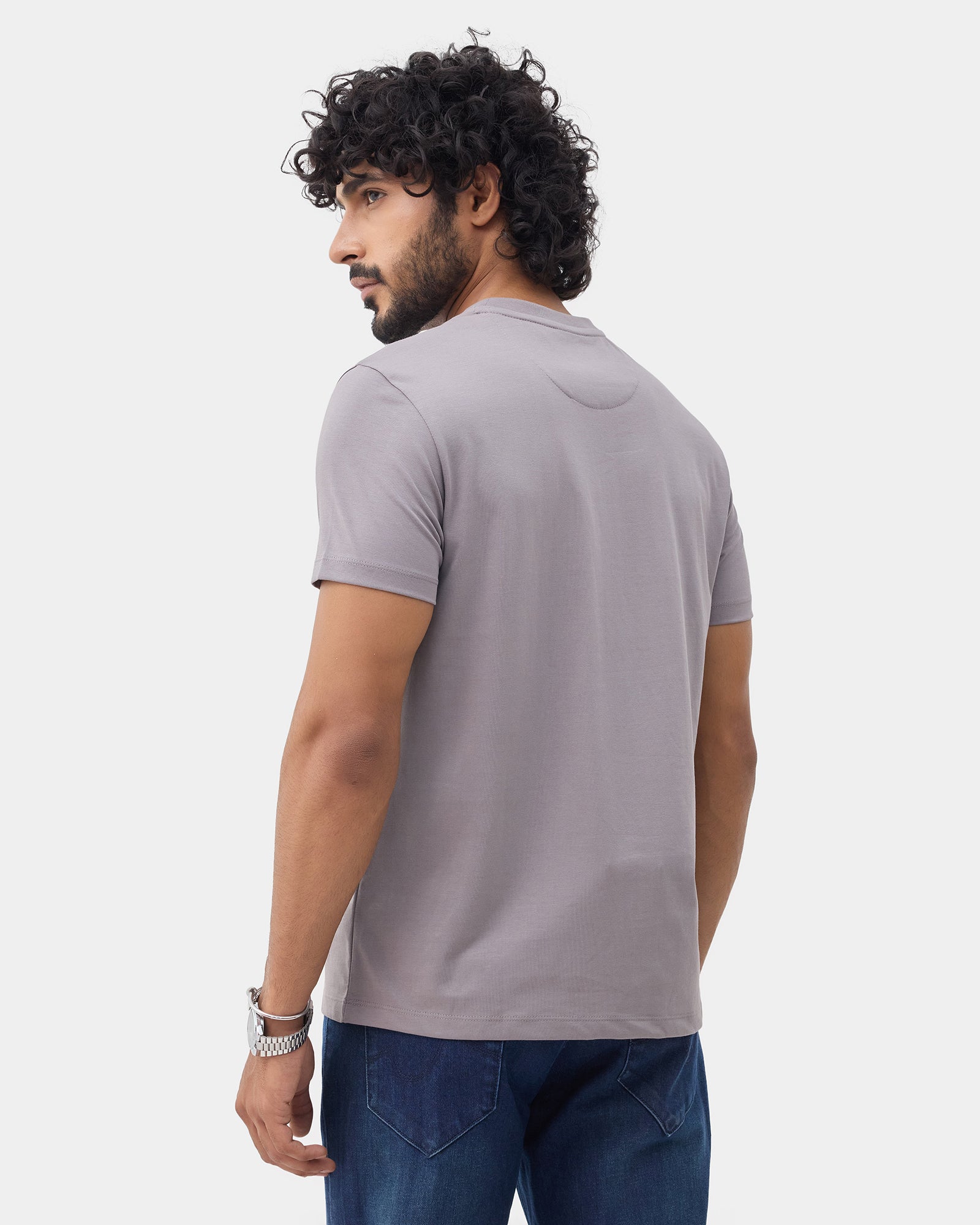 Front Gray Crew Neck Printed T-Shirt - Kamigata