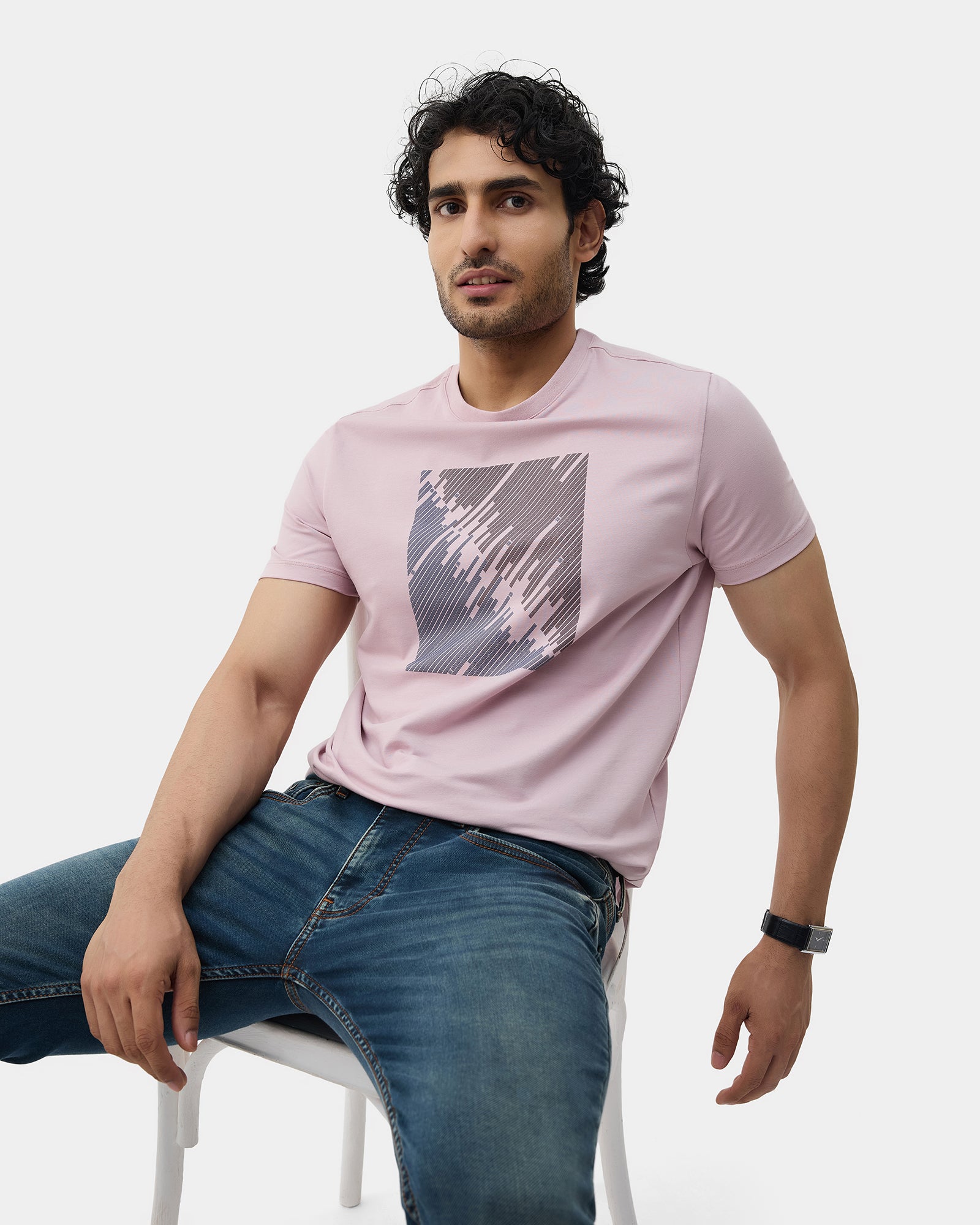 Lilac Crew Neck Printed T-Shirt - Megumi