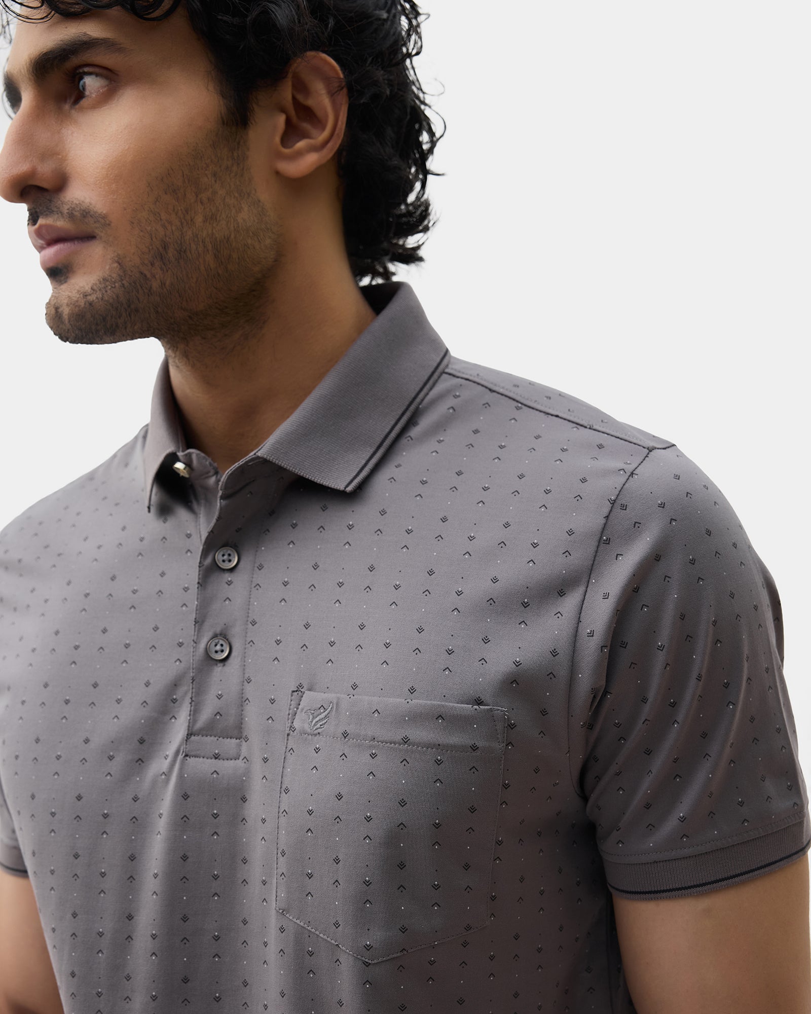 Front Gray Printed Polo - Kima