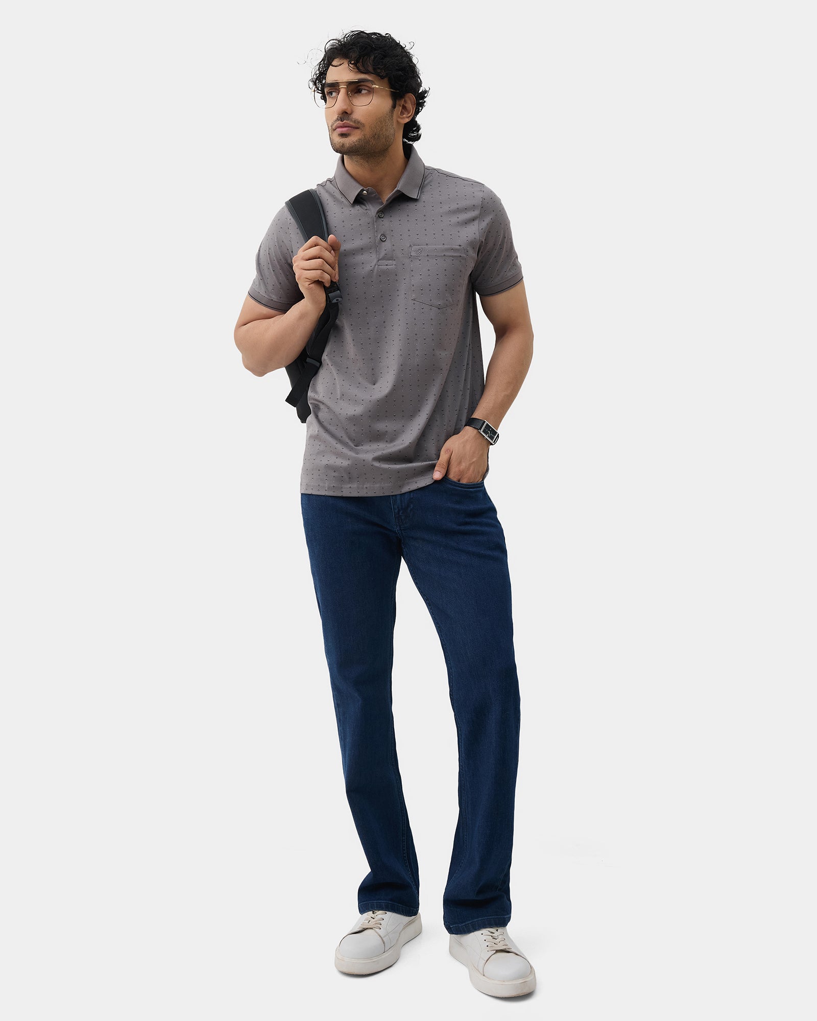 Front Gray Printed Polo - Kima
