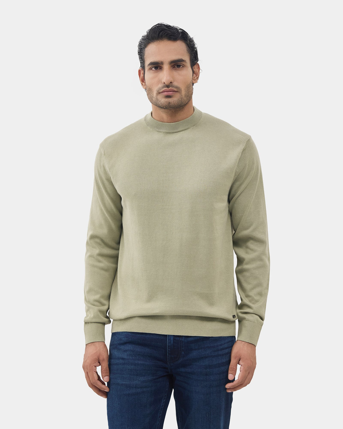 Fern Green Crew Neck Solid Sweater - Mario