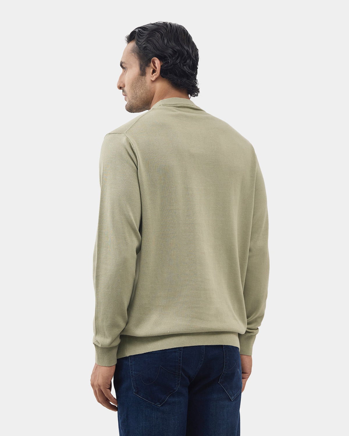 Fern Green Crew Neck Solid Sweater - Mario