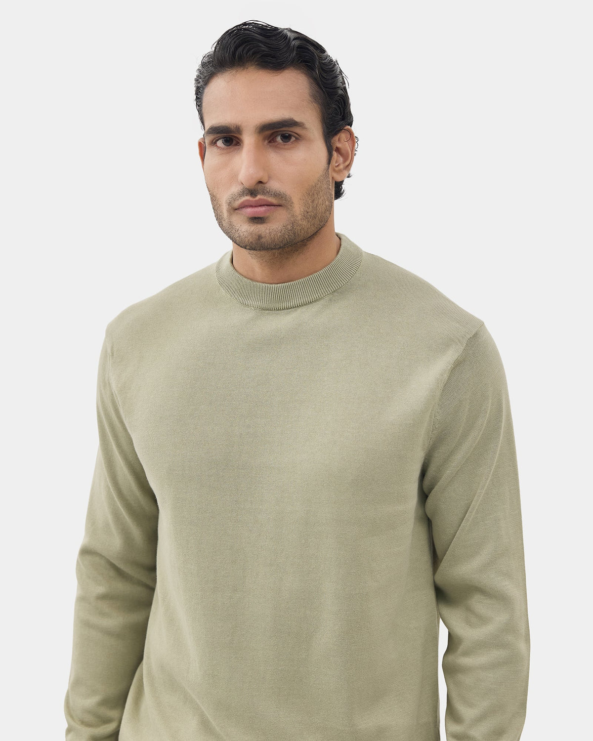 Fern Green Crew Neck Solid Sweater - Mario