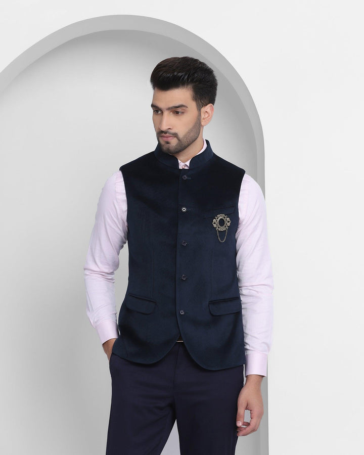 Bandhgala Formal Navy Solid Waistcoat - Dipton