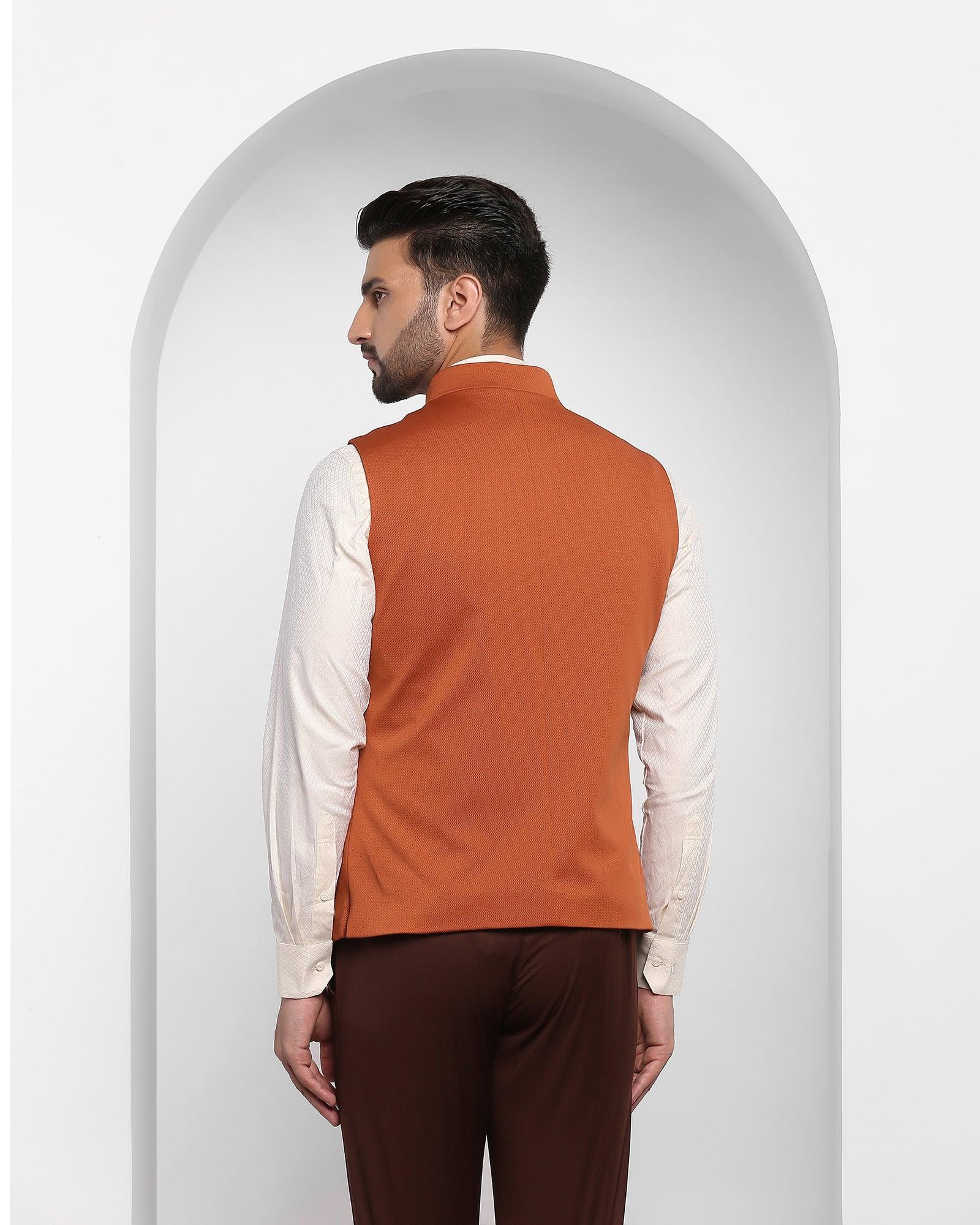 Bandhgala Formal Orange Solid Waistcoat - Aphrodo