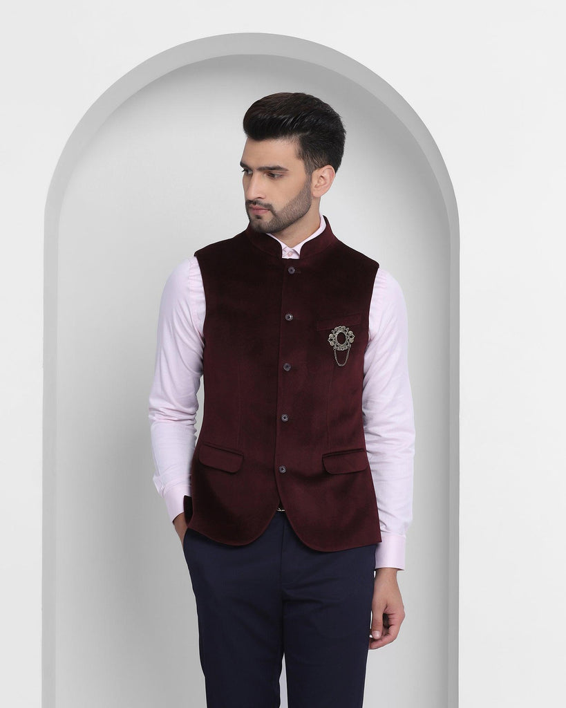 Bandhgala Formal Wine Solid Waistcoat - Dipton