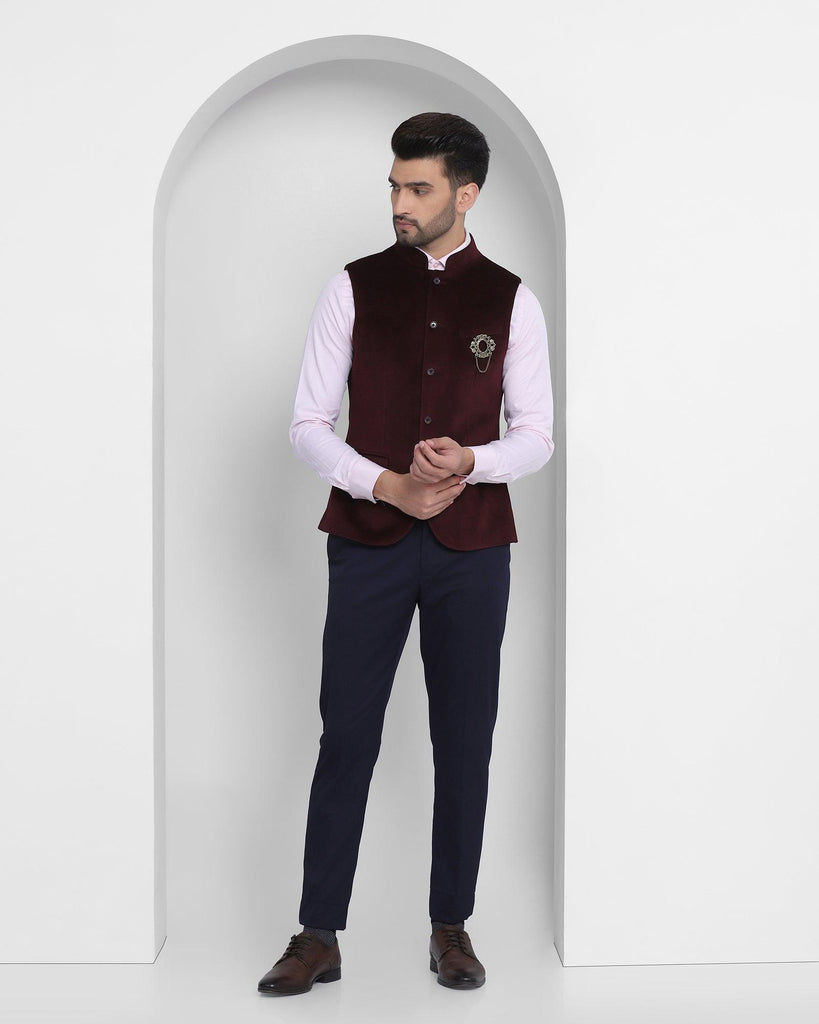 Bandhgala Formal Wine Solid Waistcoat - Dipton