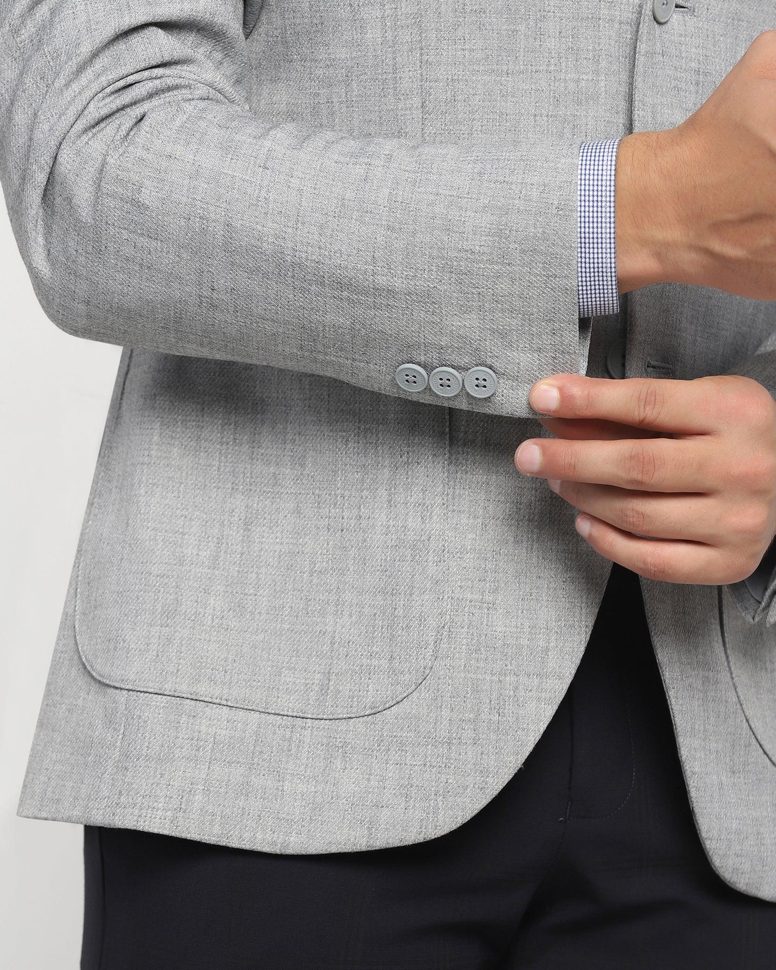 Grey Cotton Solid Formal Blazer
