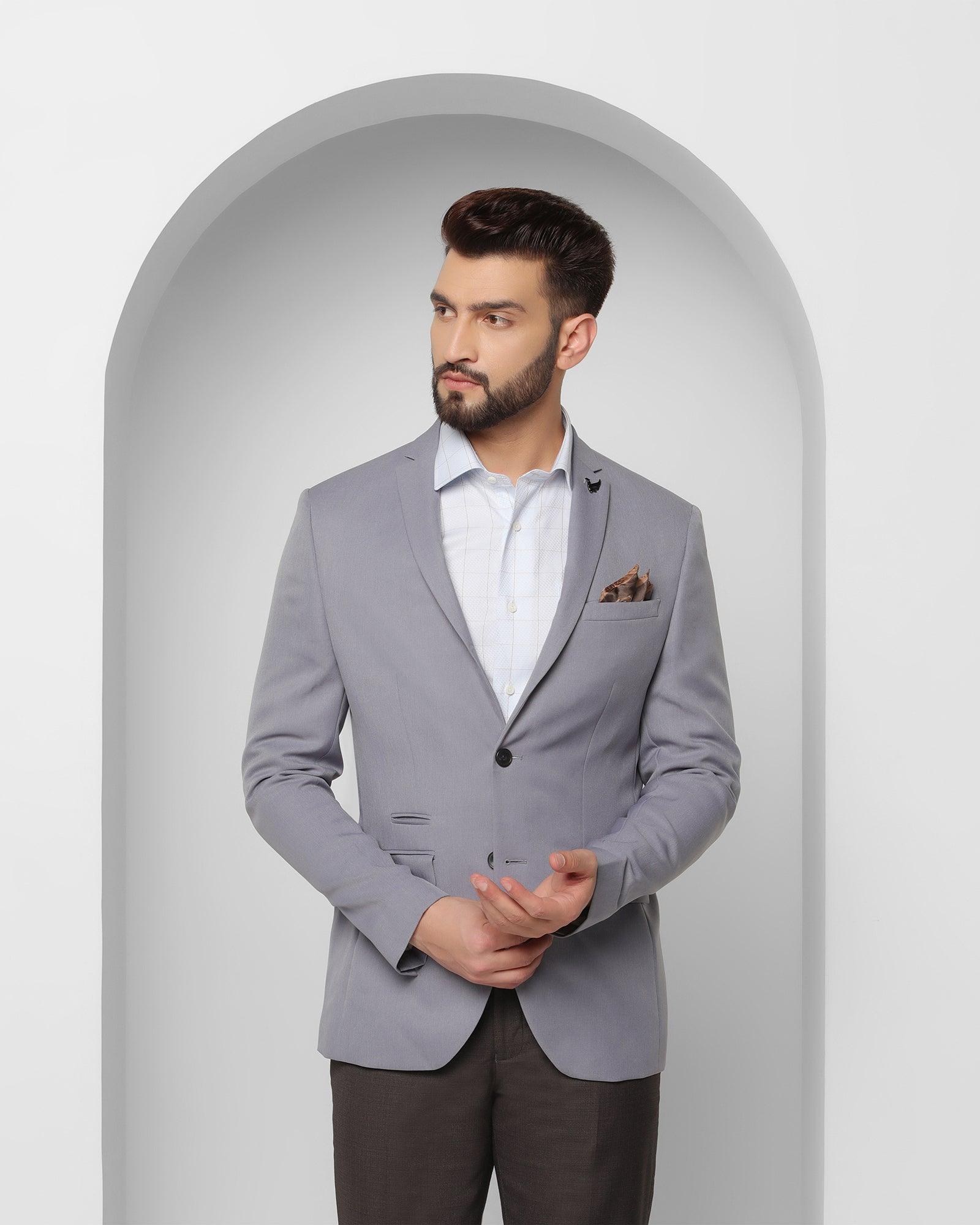 Formal Light Blue Solid Blazer Suarez
