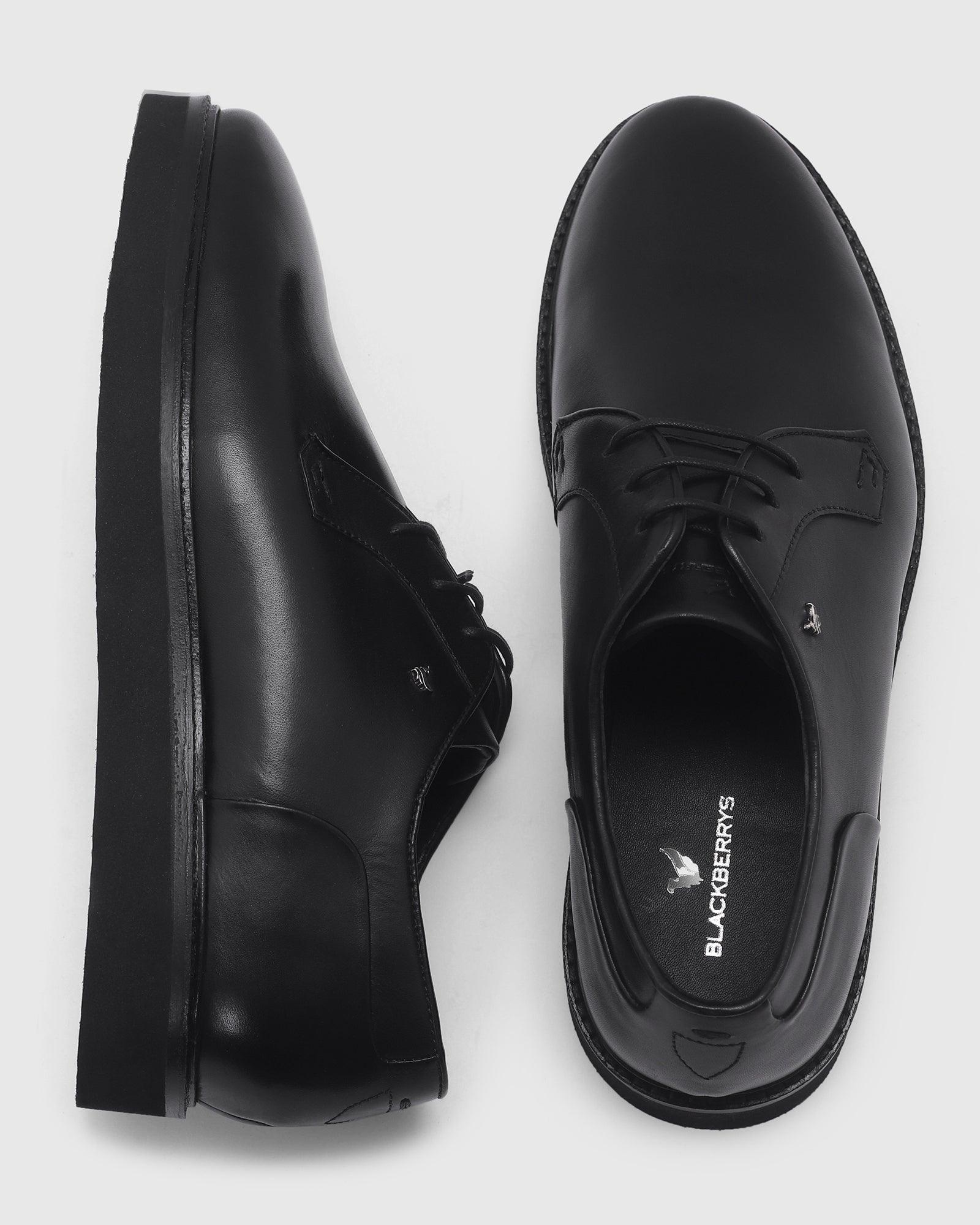 Leather Formal Black Solid Derby Shoes - Prex
