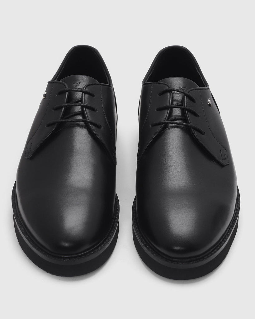 Leather Formal Black Solid Derby Shoes - Prex