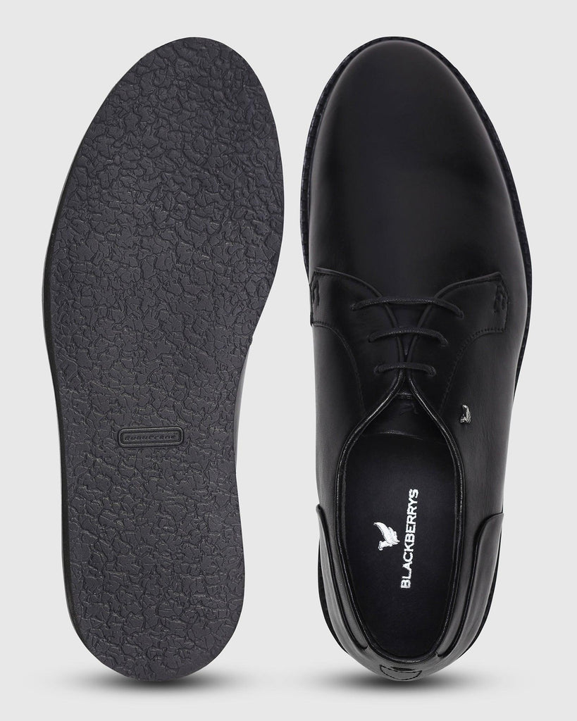 Leather Formal Black Solid Derby Shoes - Prex