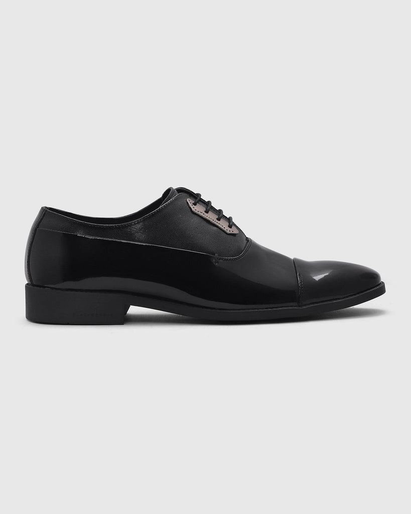 Leather Formal Black Solid Oxford Shoes - Purse