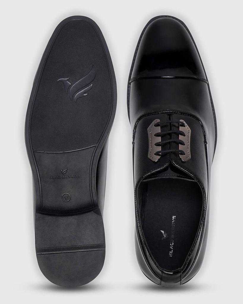 Leather Formal Black Solid Oxford Shoes - Purse