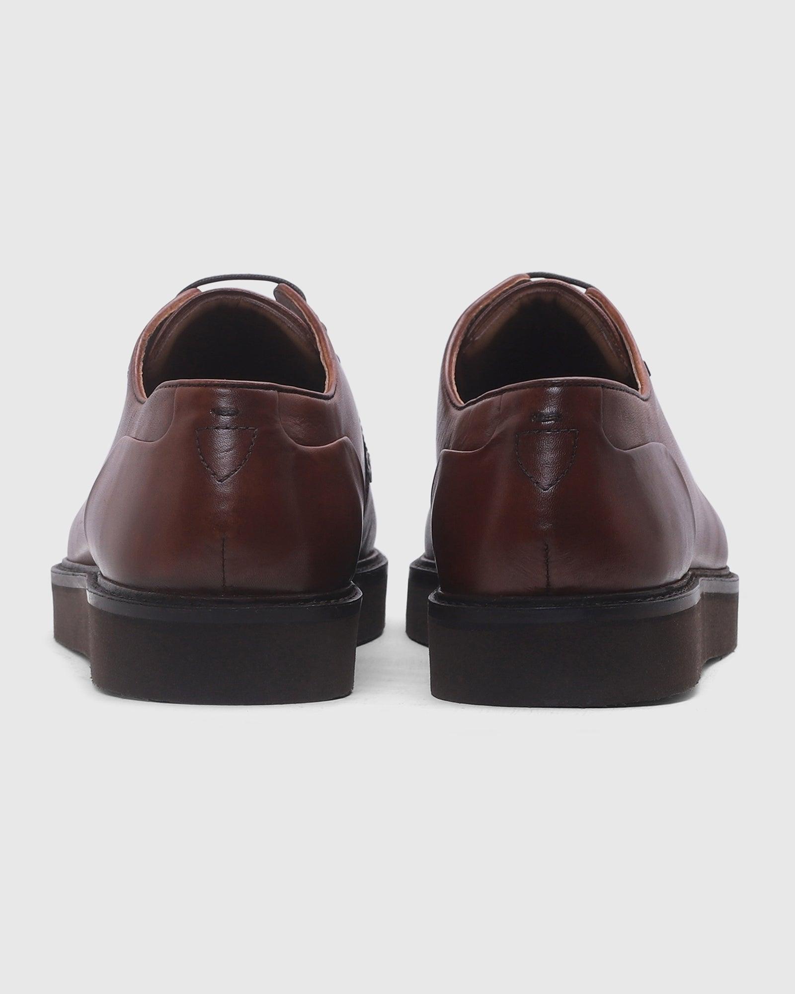 Leather Formal Brown Solid Derby Shoes - Prex