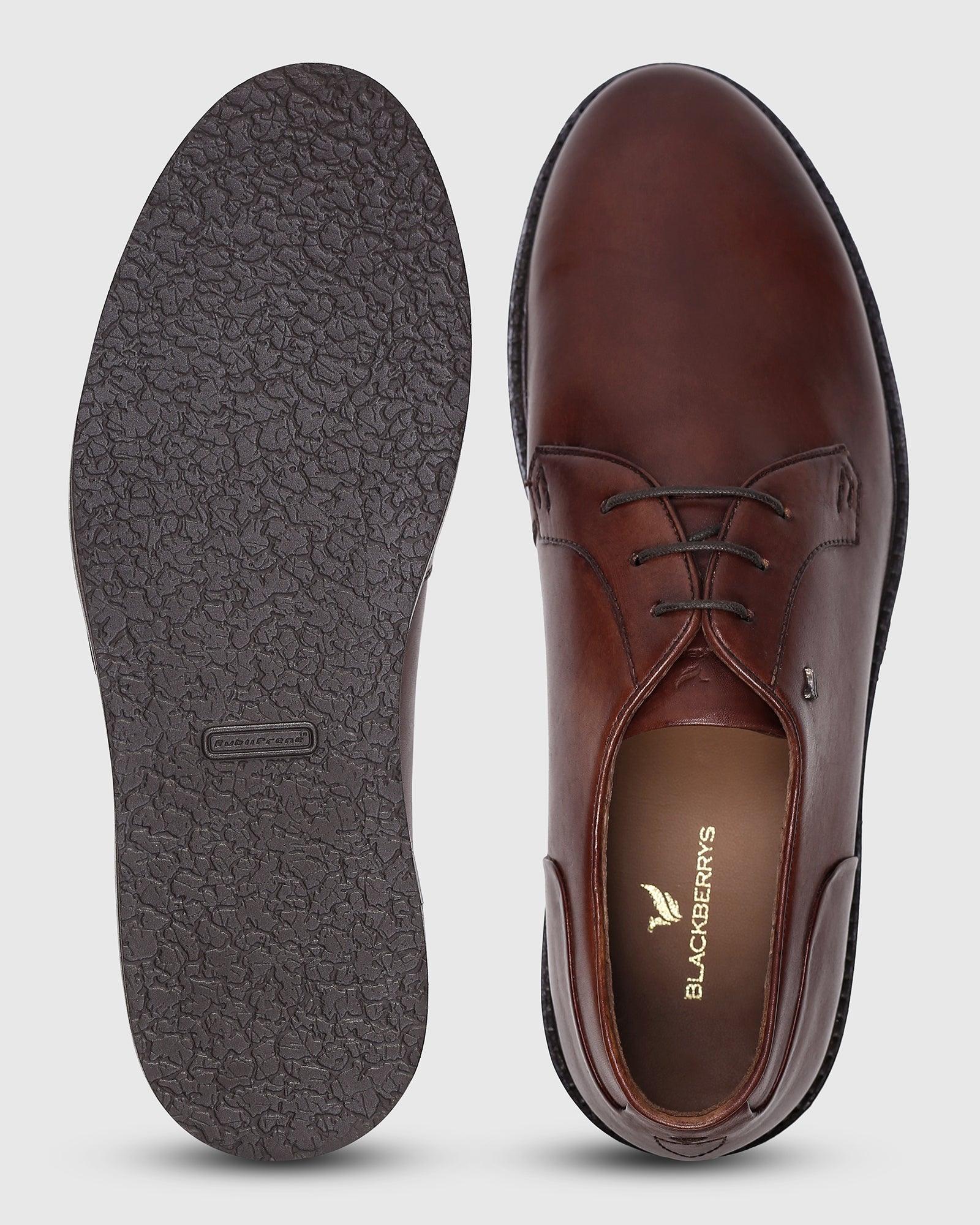 Leather Formal Brown Solid Derby Shoes - Prex