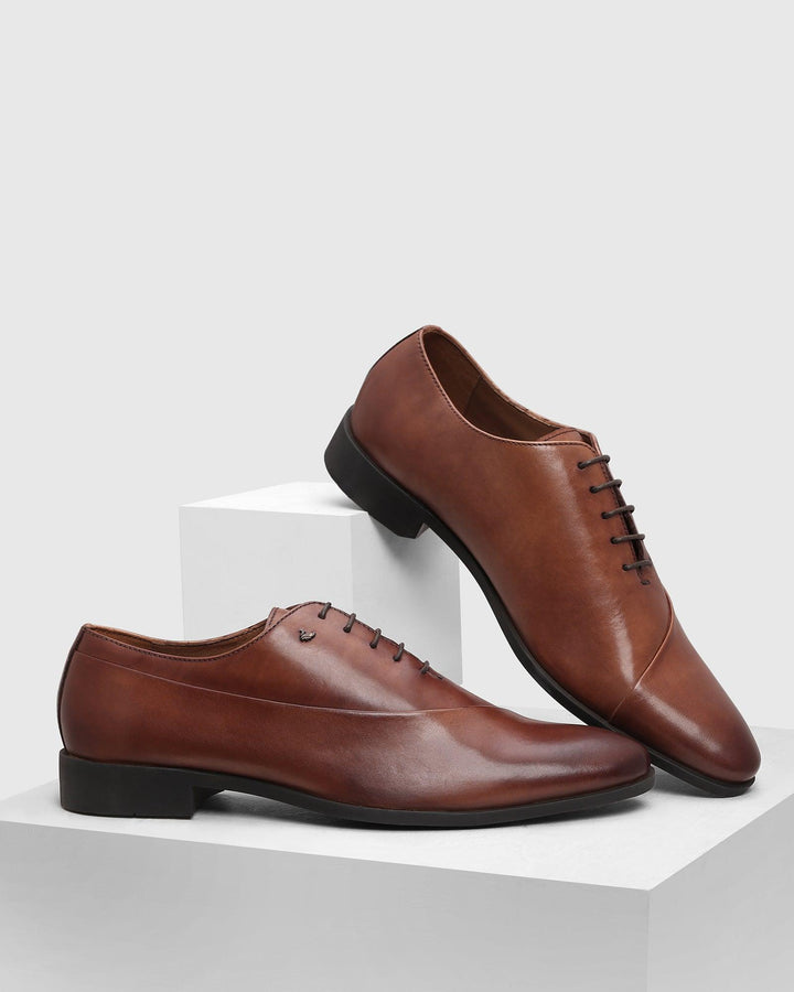 Leather Formal Tan Solid Oxford Shoes - Pren