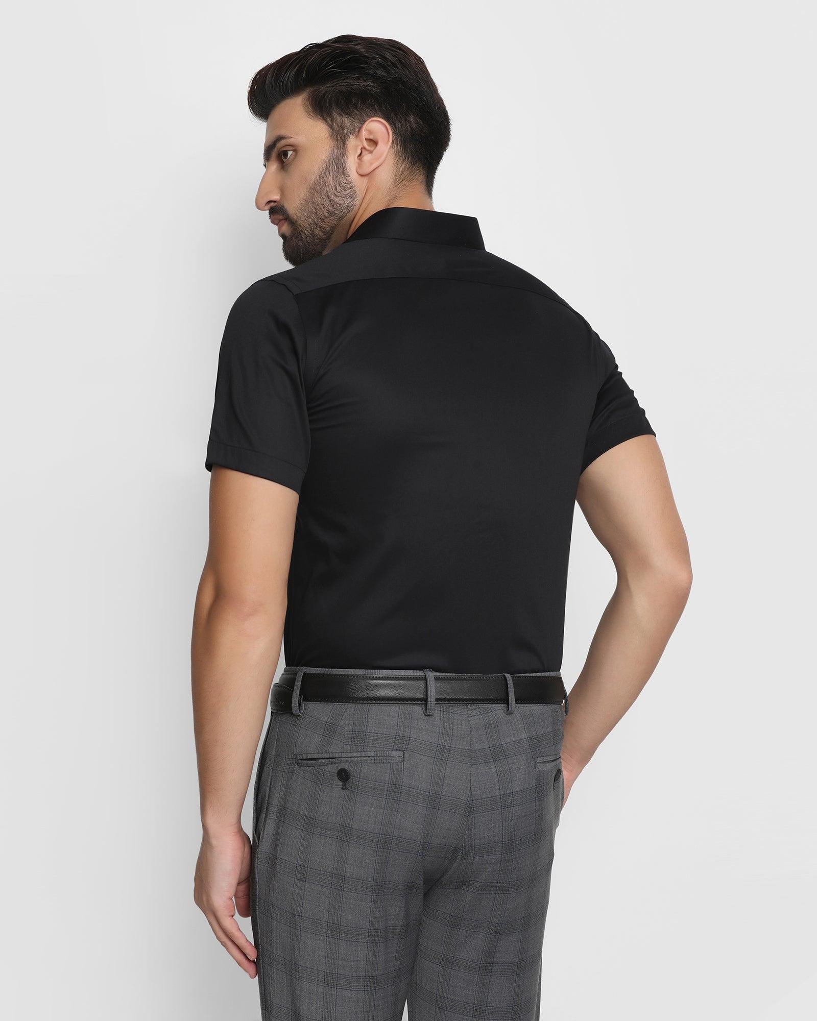 Formal Half Sleeve Black Solid Shirt - Sailor