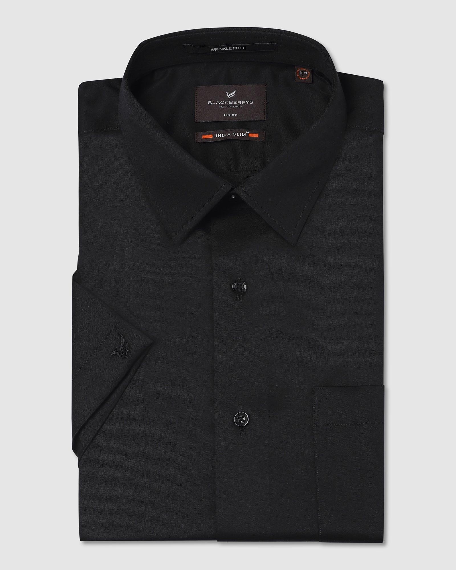 Formal Half Sleeve Black Solid Shirt - Sailor