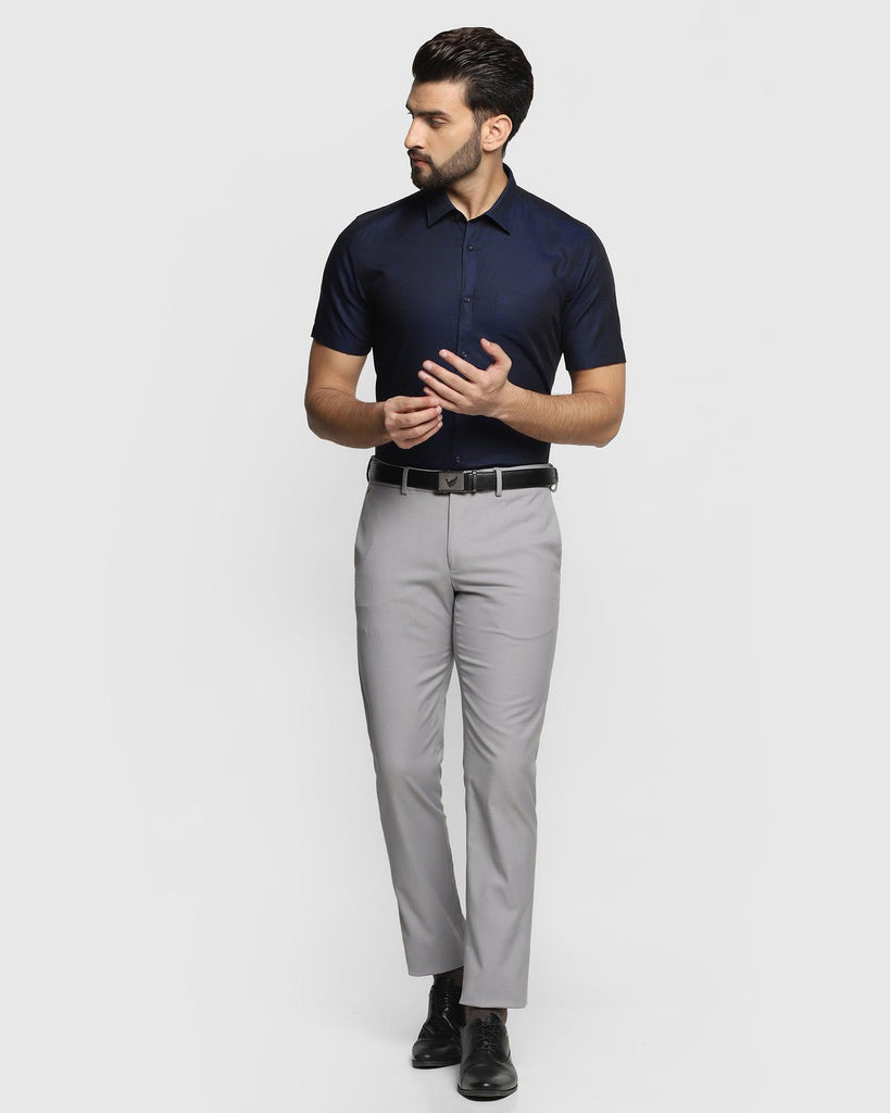 Linen Formal Half Sleeve Blue Solid Shirt - Dino