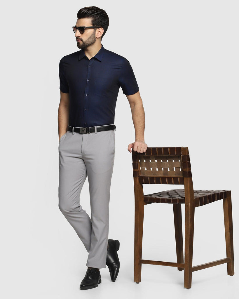 Linen Formal Half Sleeve Blue Solid Shirt - Dino