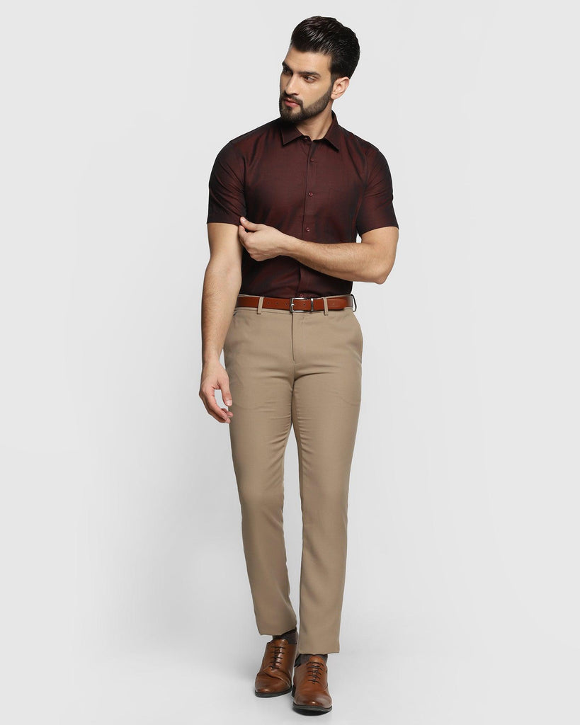 Linen Formal Half Sleeve Maroon Solid Shirt - Dino