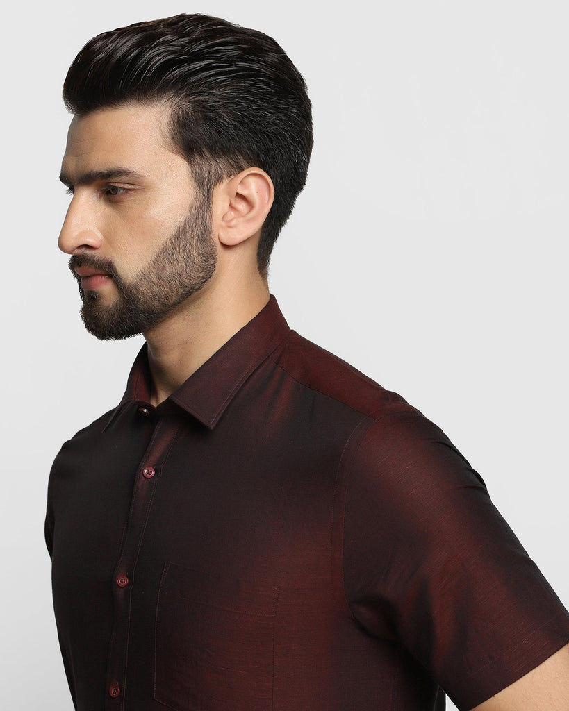 Linen Formal Half Sleeve Maroon Solid Shirt - Dino