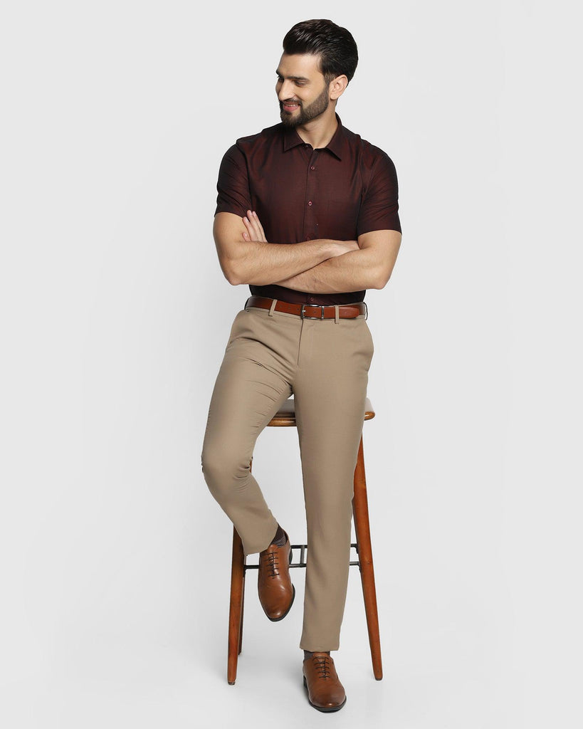 Linen Formal Half Sleeve Maroon Solid Shirt - Dino