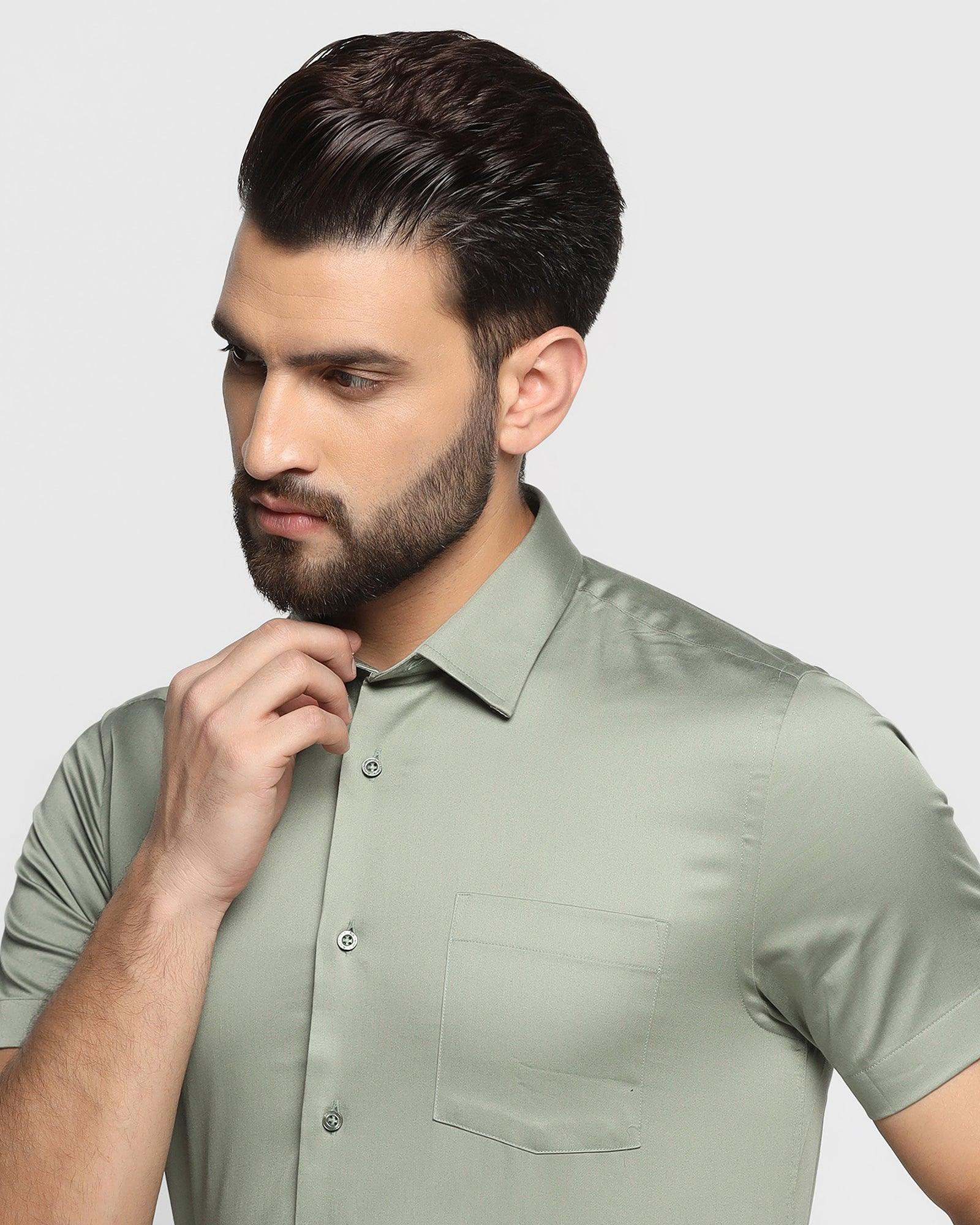 Formal Half Sleeve Olive Solid Shirt - Edard