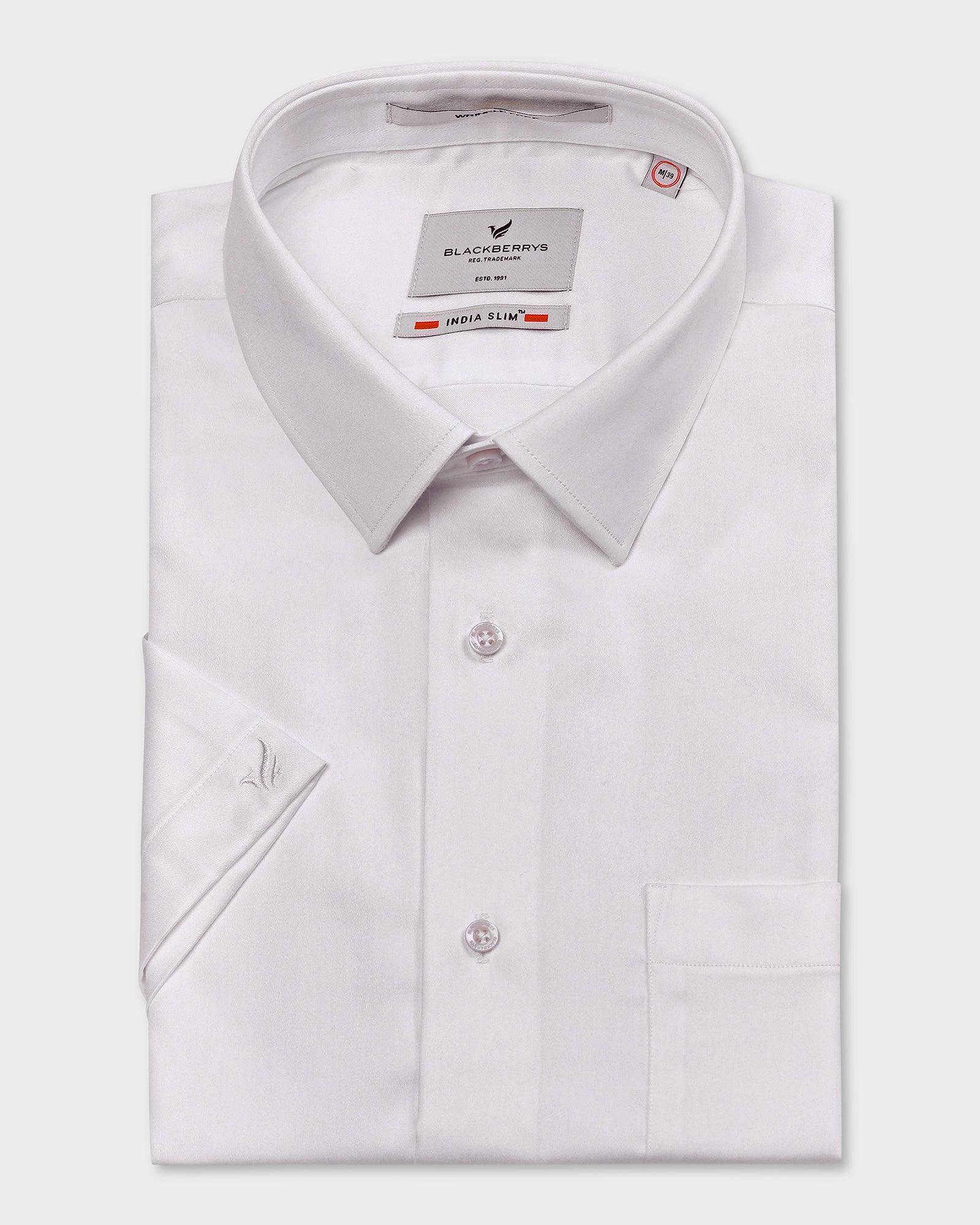 Formal Half Sleeve White Solid Shirt - Izac