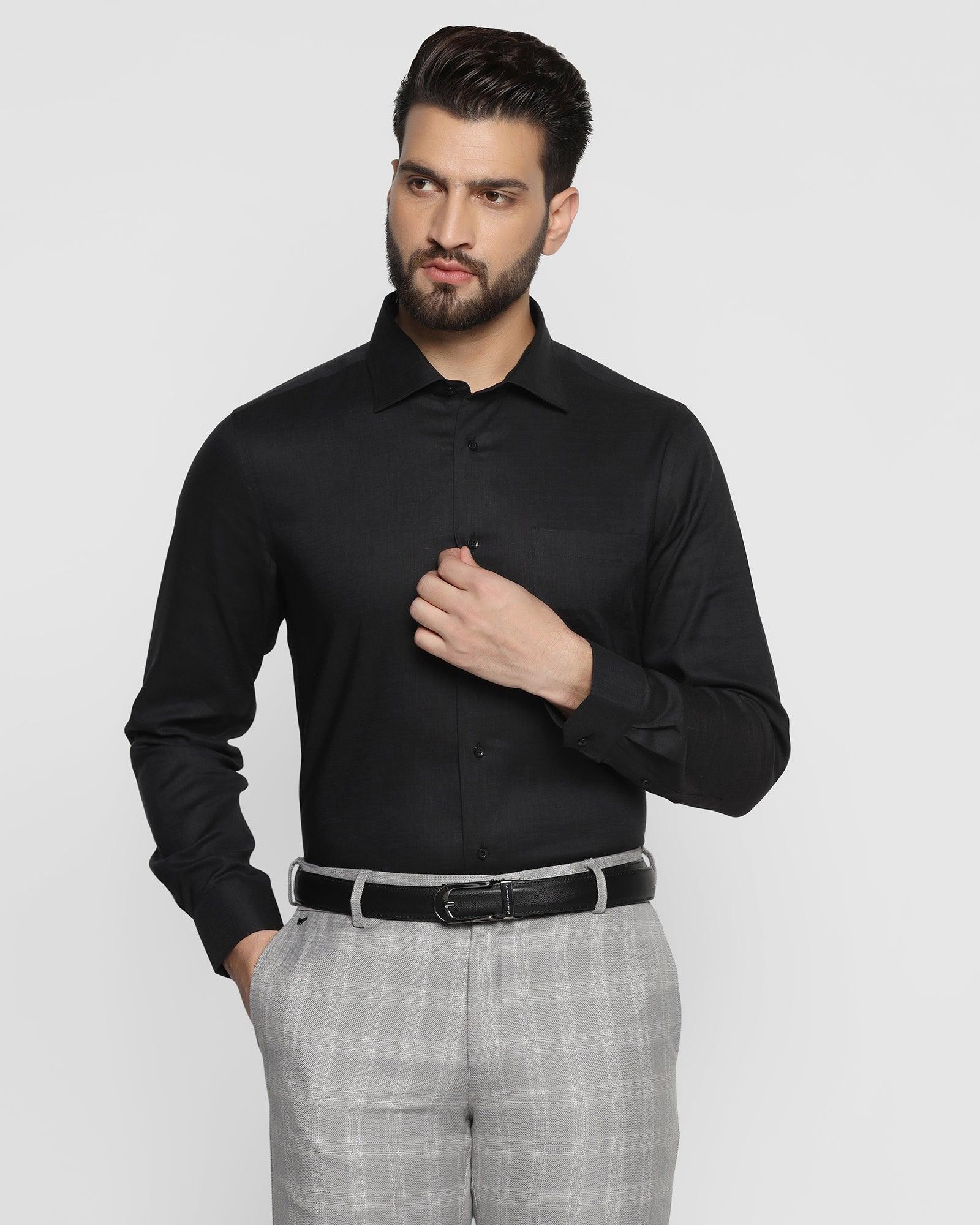 Non Iron Linen Formal Black Solid Shirt Rado