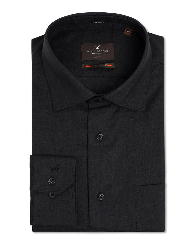 Non Iron Linen Formal Black Solid Shirt - Rado