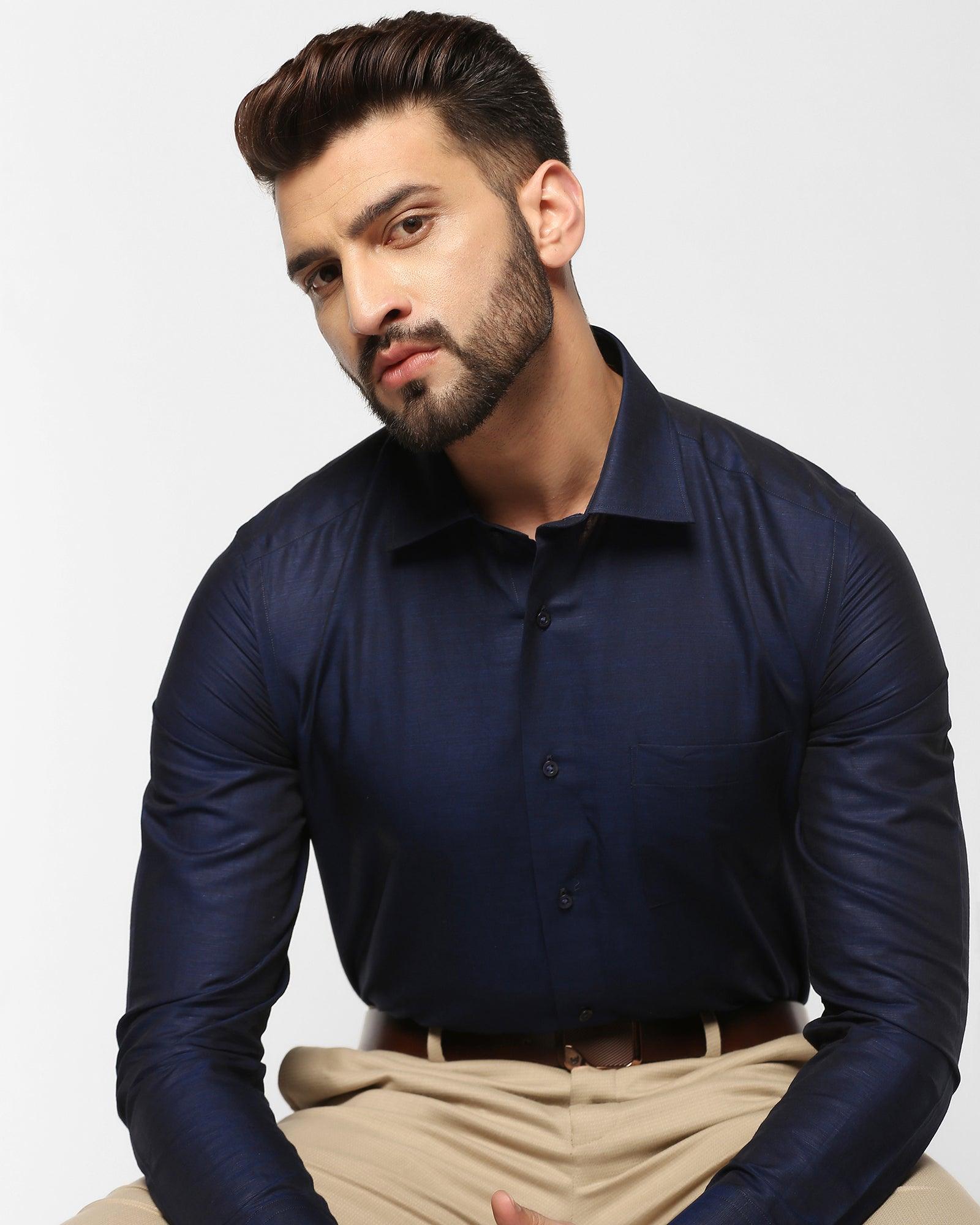 Linen Formal Blue Solid Shirt - Dino