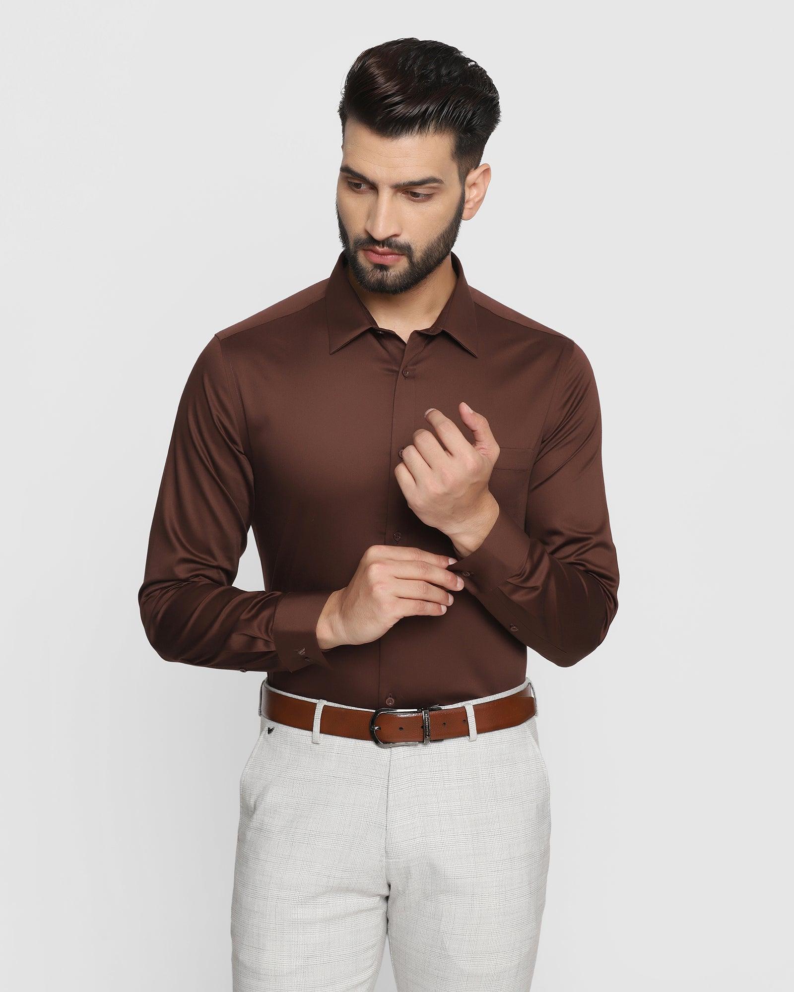 Formal Brown Solid Shirt - Zylor