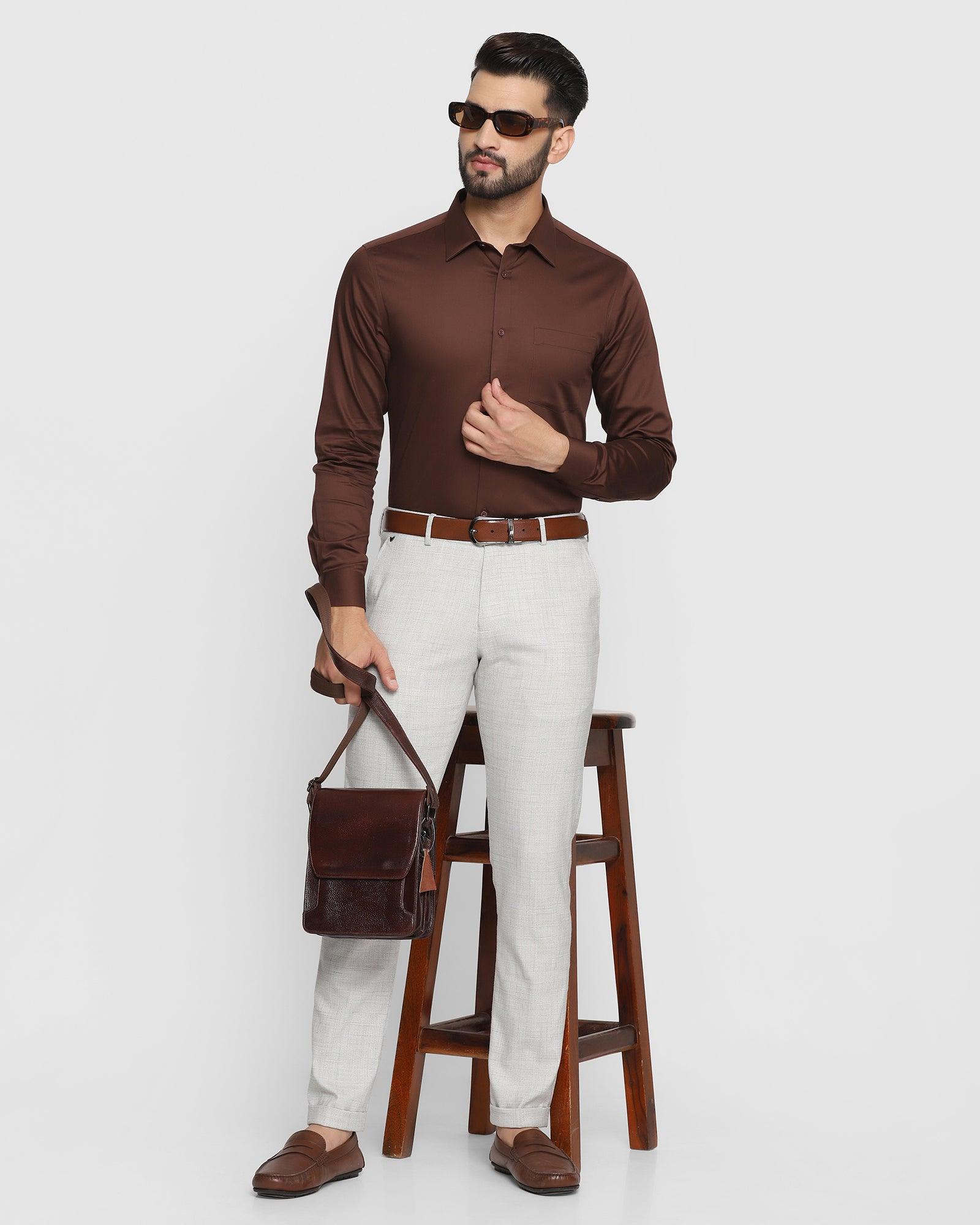 Formal Brown Solid Shirt - Zylor