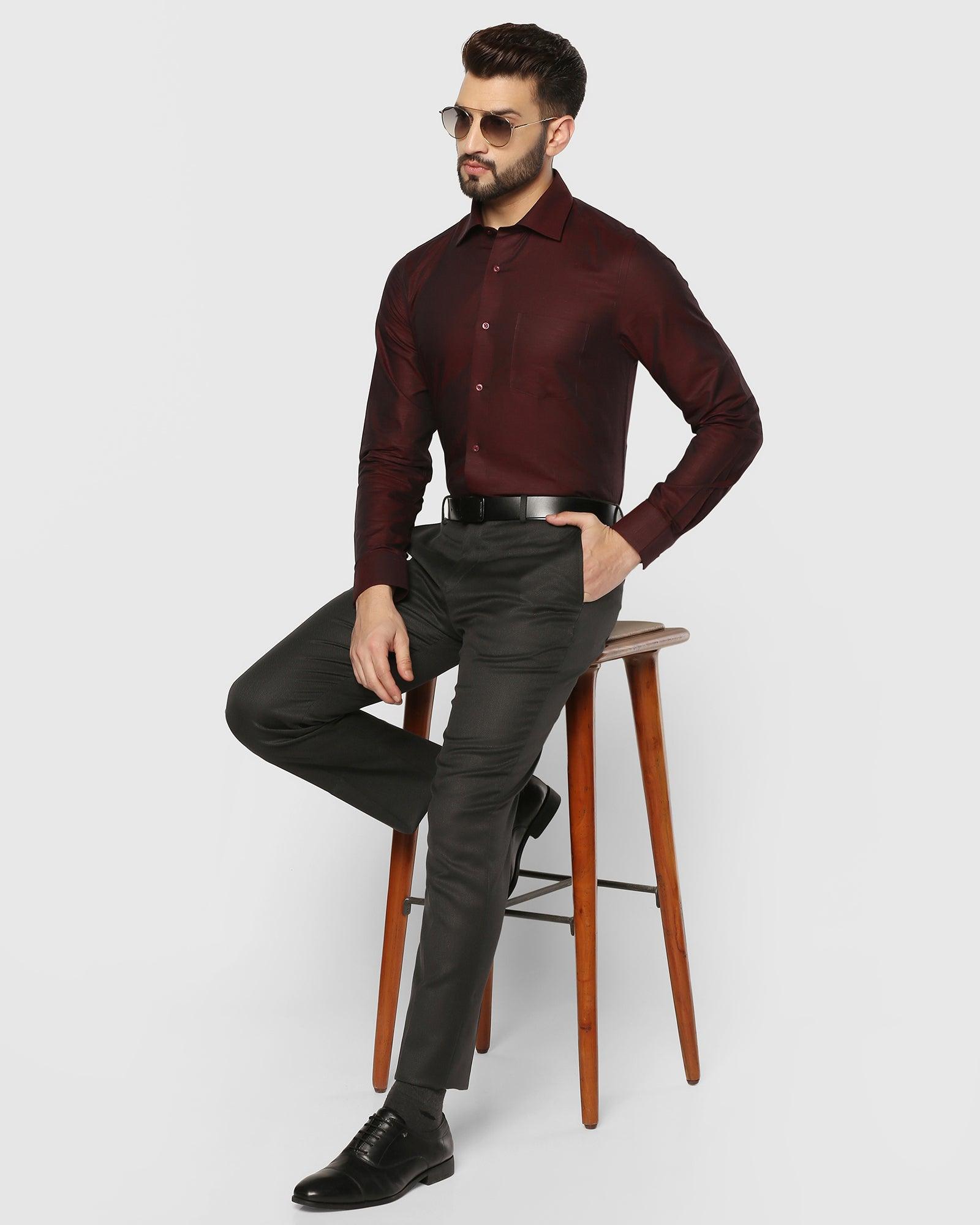 Linen Formal Maroon Solid Shirt - Dino