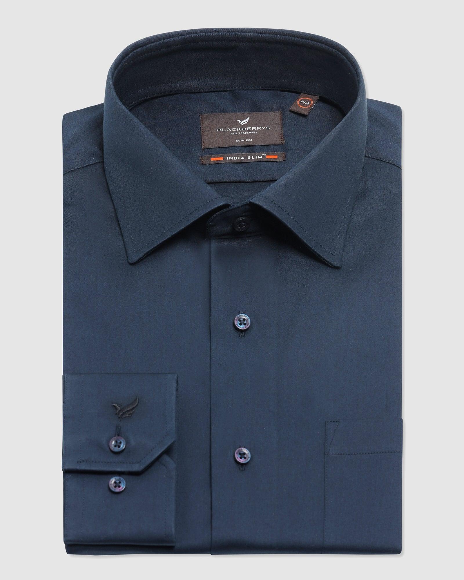 Solid Formal Shirt In Navy (Simble) - Blackberrys