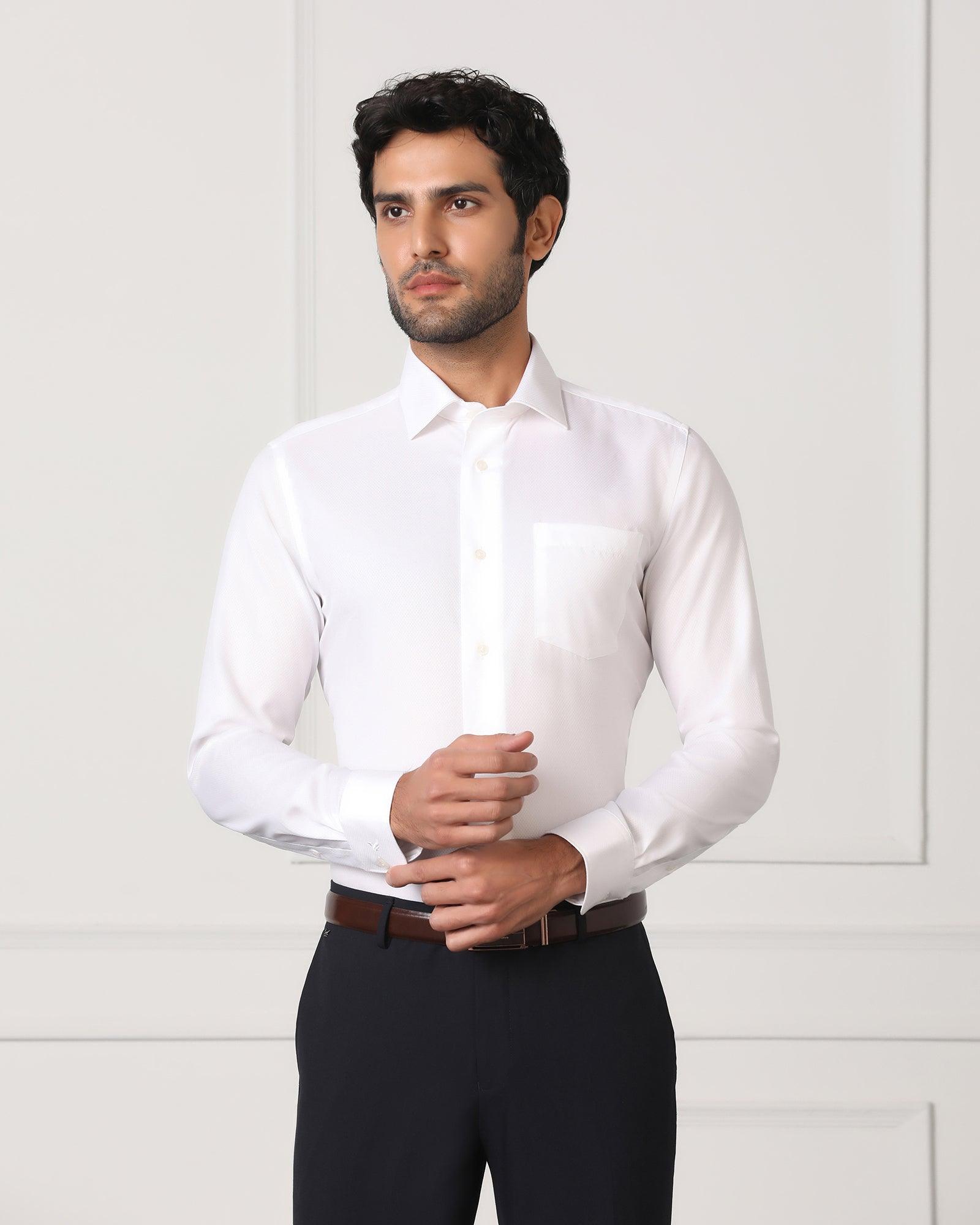SLIM FIT Cover Shirt in white plain, white, long sleeve, 42