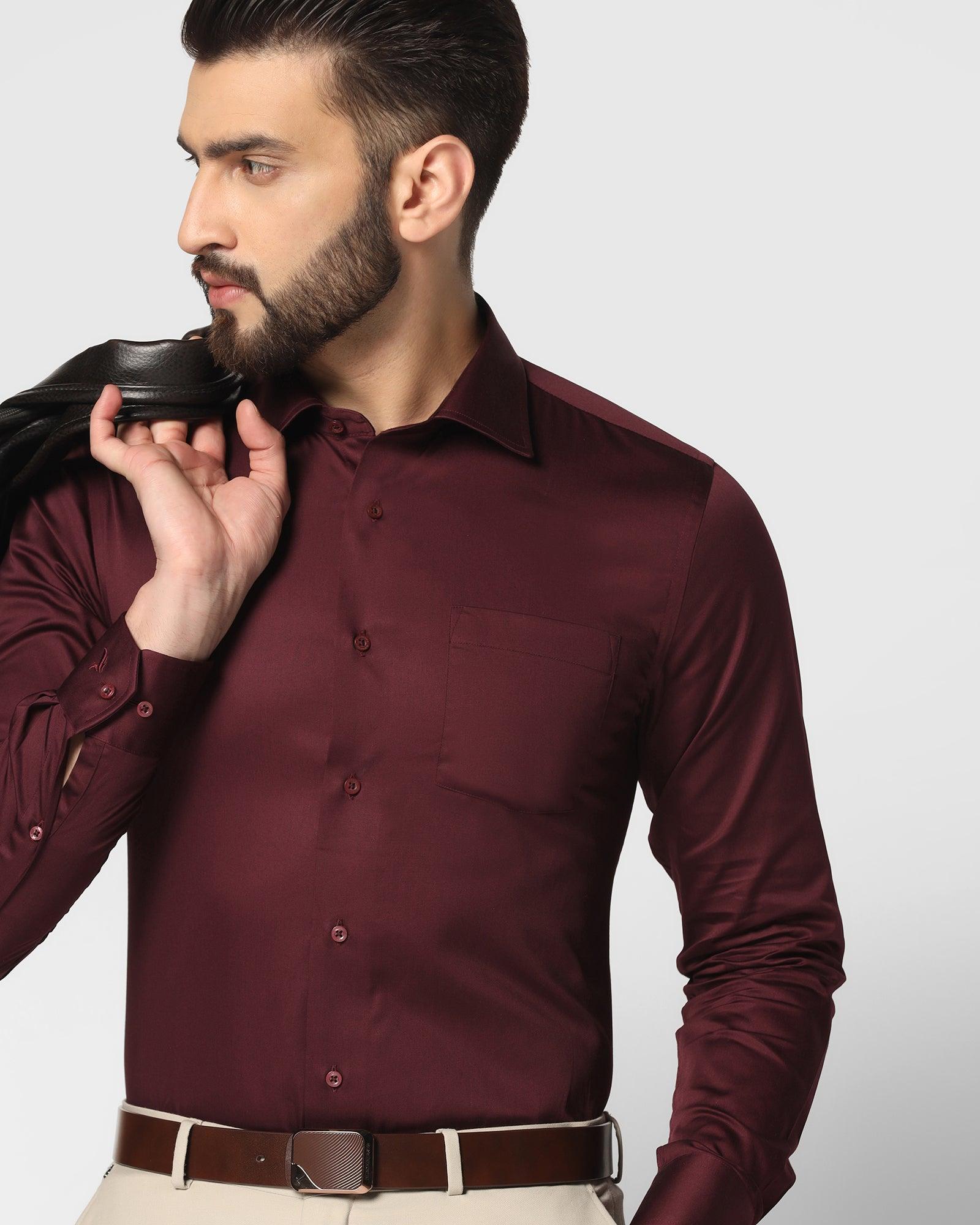 Solid Formal Shirt In Wine (Simble) - Blackberrys