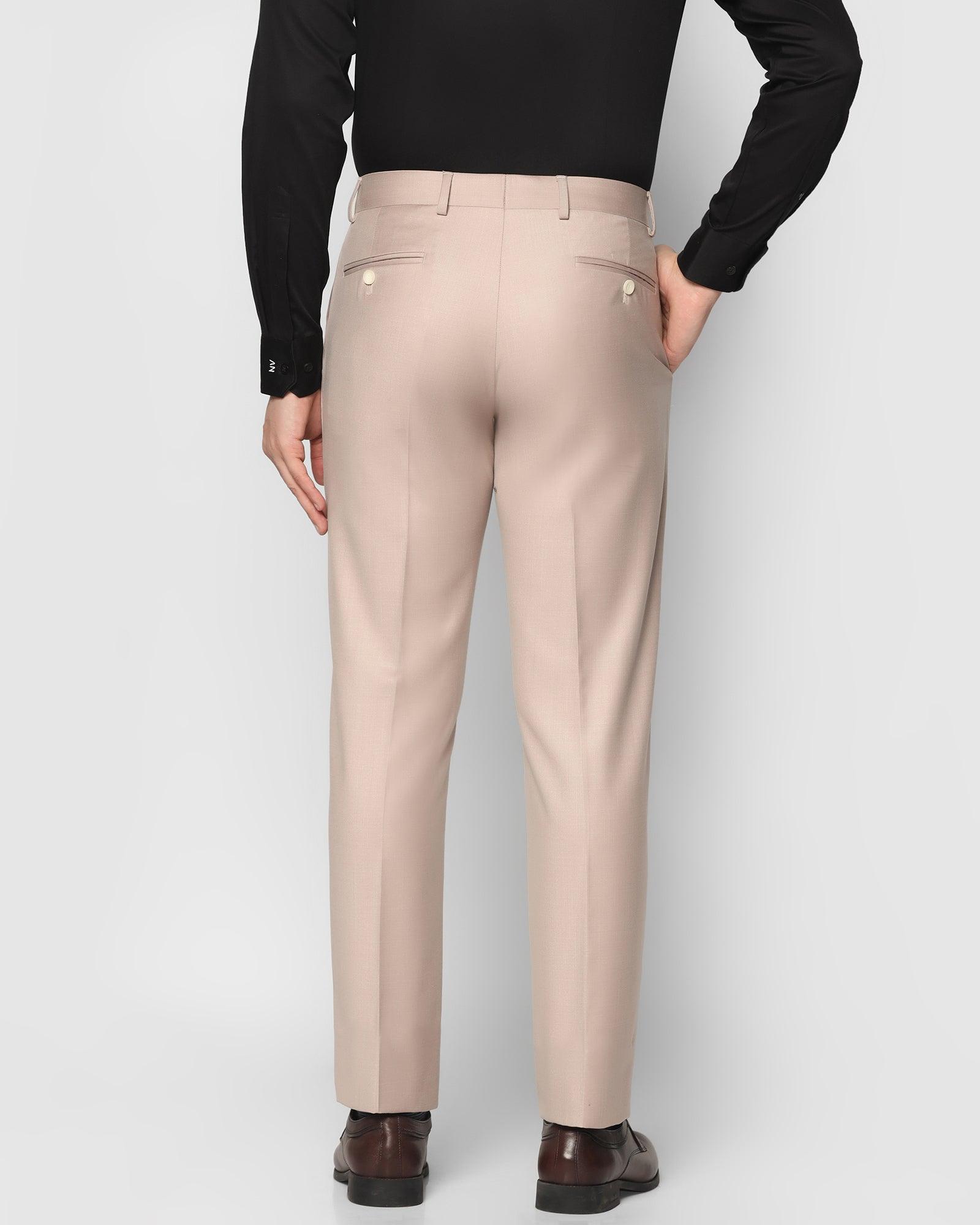 Women's formal trousers beige colour with a smooth pattern 15367 - willsoor